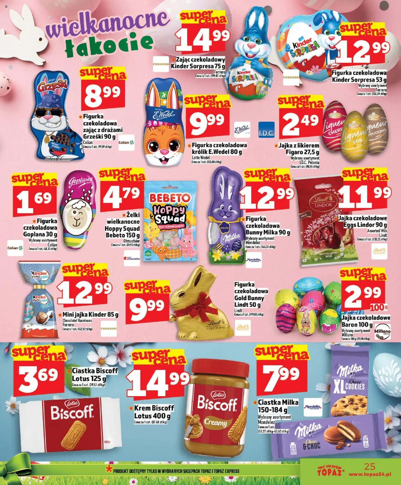 Topaz gazetka - Ceny małe na stałe od 26.03.2026 | Strona: 25 | Produkty: Czekoladowa, Jajka czekoladowe, Jajka, Krem