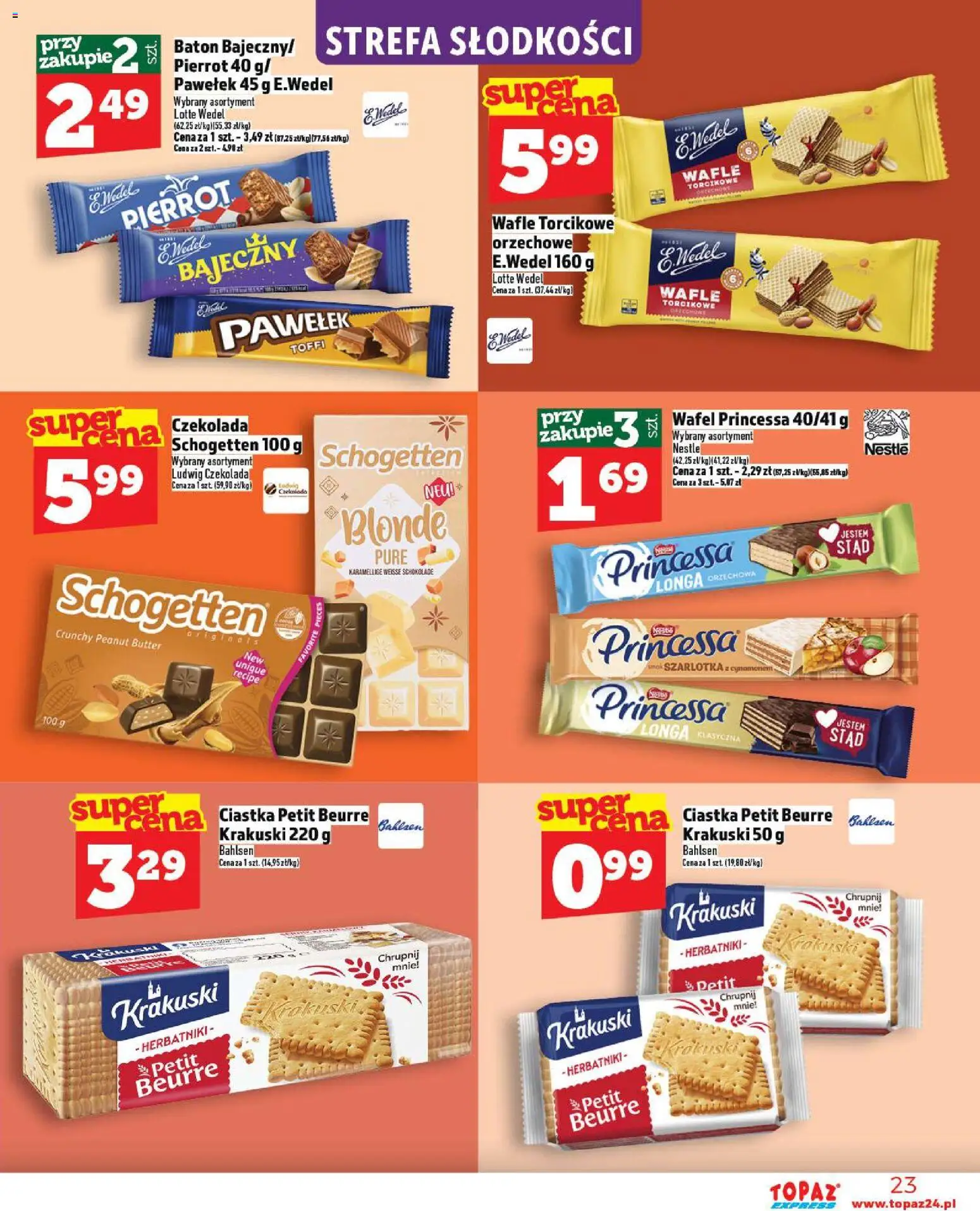 Topaz Gazetka - Express od 06.11.2025 | Strona: 23 | Produkty: Wafle, Baton, Czekolada, Ciastka