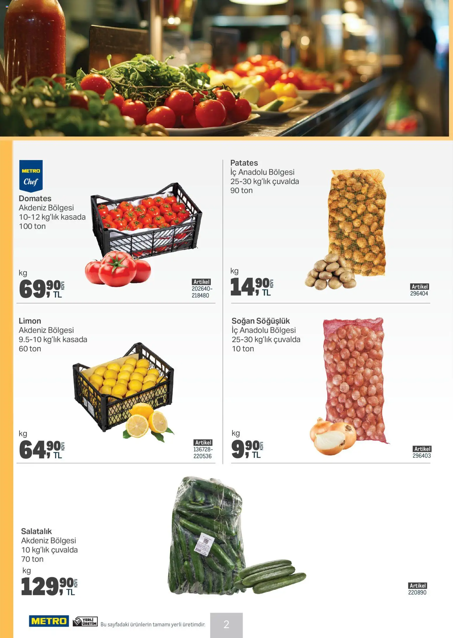 Metro - Et & Tavuk & Köfte Restoranları - 28.01.2026 tarihinden itibaren geçerlidir | Sayfa: 2 | Ürünler: Salatalık, Patates, Soğan, Limon