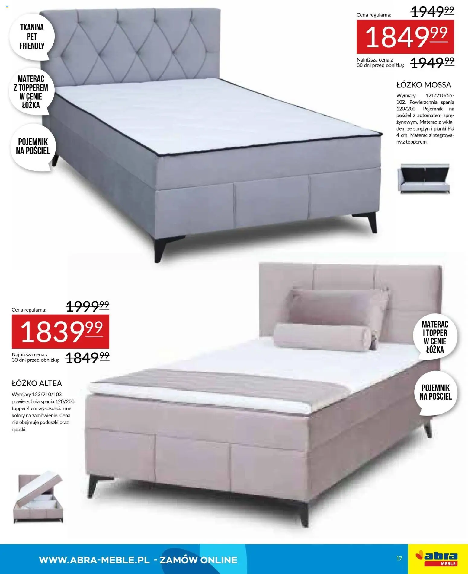 Abra meble Gazetka od 29.01.2026 | Strona: 17 | Produkty: Pościel, Łóżko, Materac, Pianki