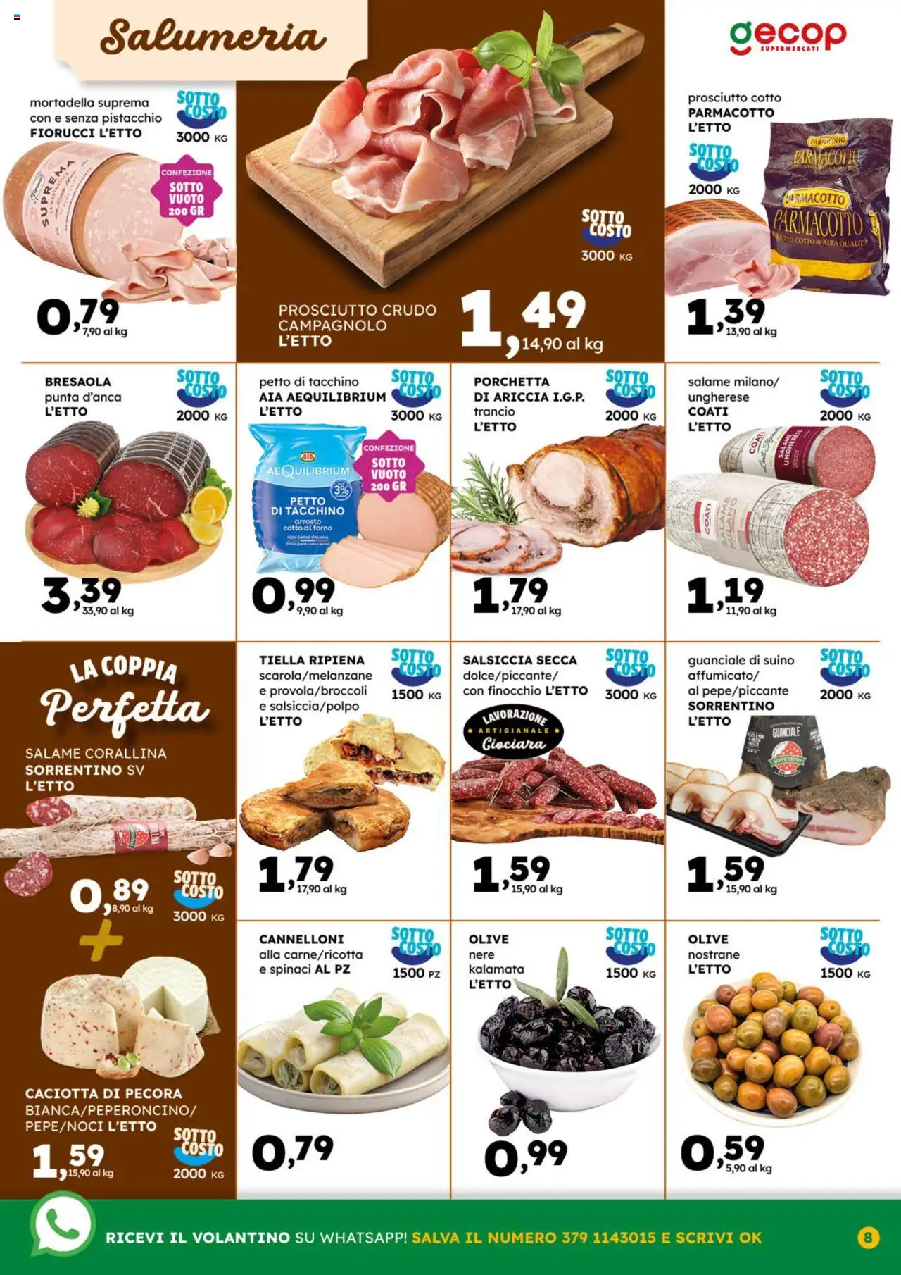 Volantino GECOP del 08.09.2025 | Pagina: 8 | Prodotti: Prosciutto, Salsiccia, Spinaci, Guanciale
