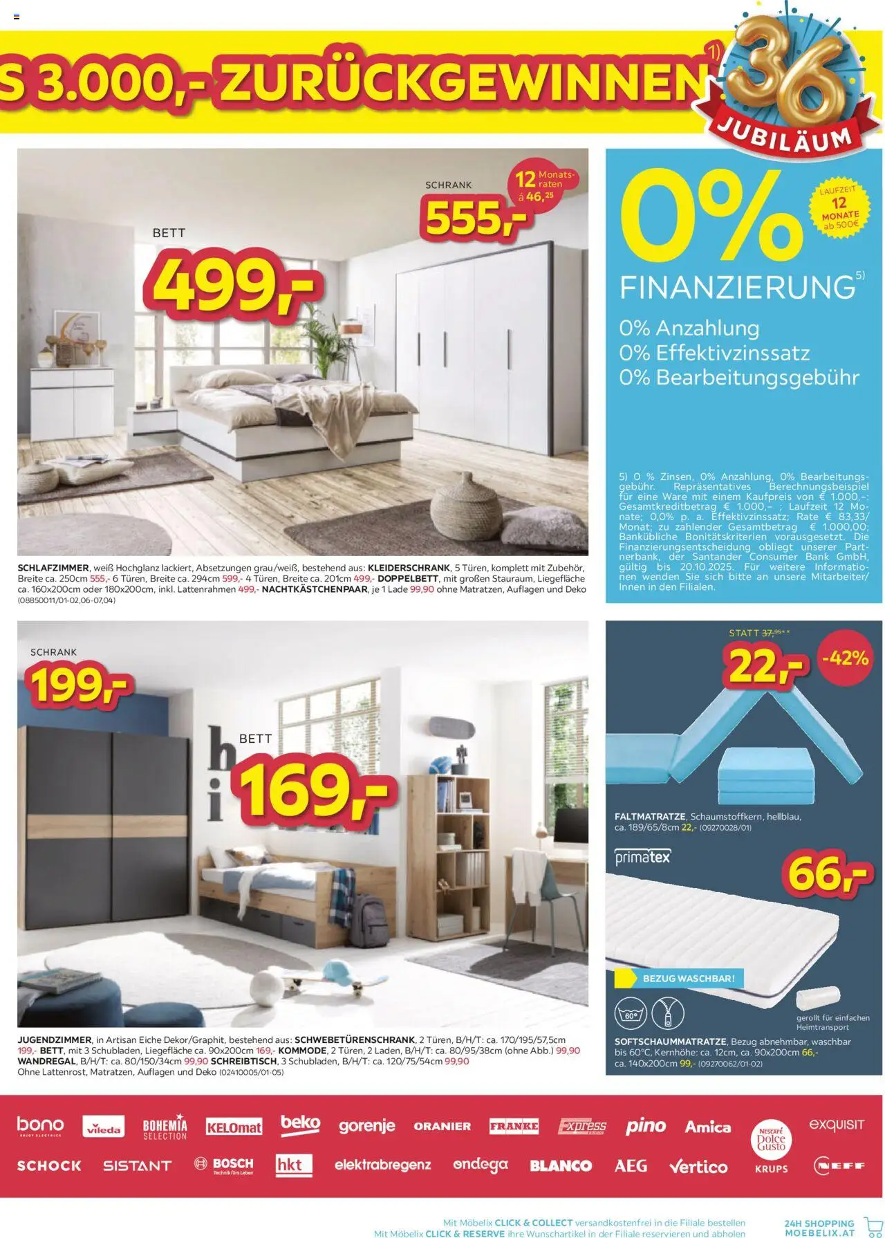 Möbelix 30 Jahre Jubiläums  gültig ab 14.10.2025 | Seite: 5 | Produkte: Bett, Schrank