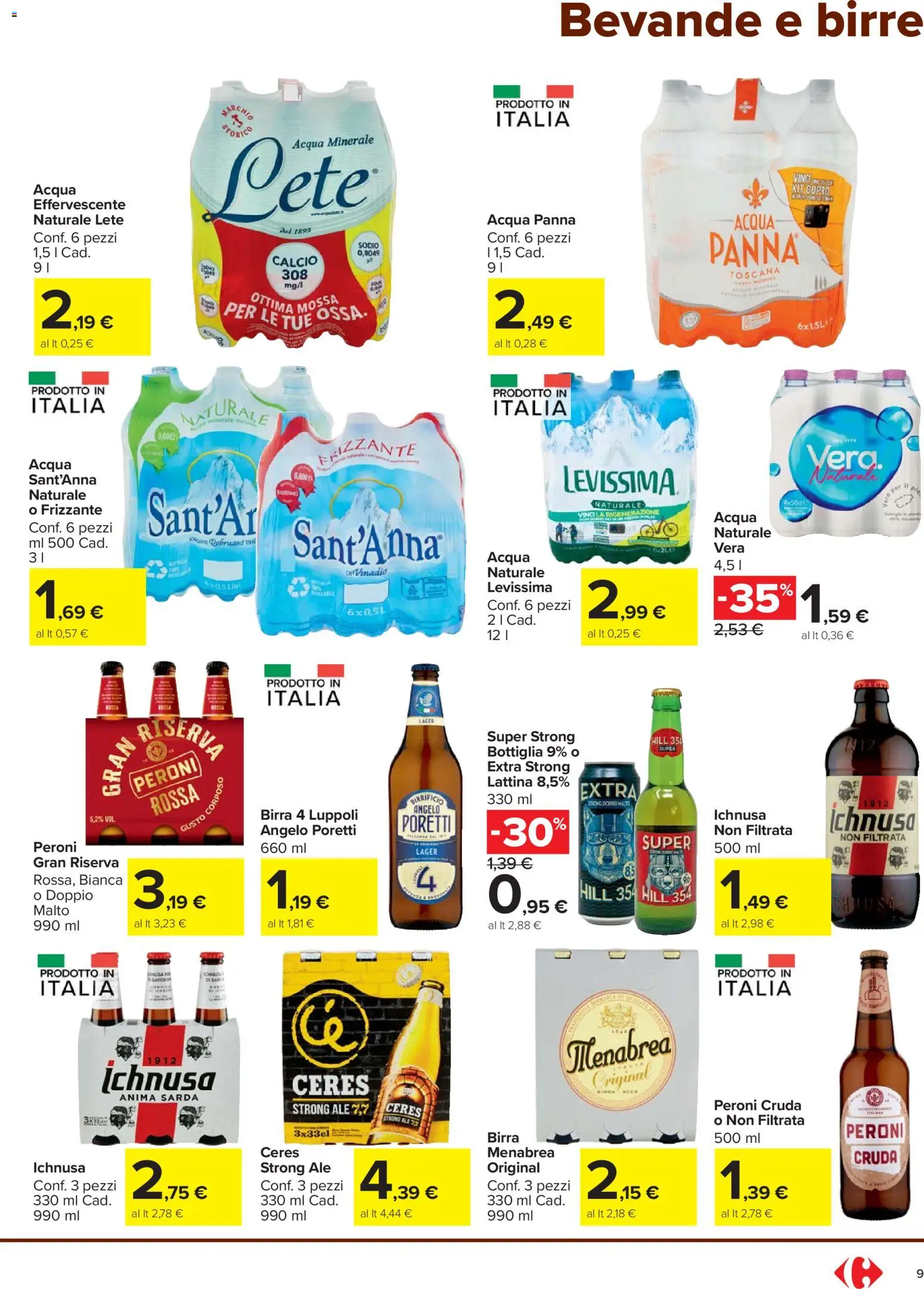 Volantino Carrefour del 27.12.2025 | Pagina: 9 | Prodotti: Acqua Panna, Birra, Ceres, Bottiglia