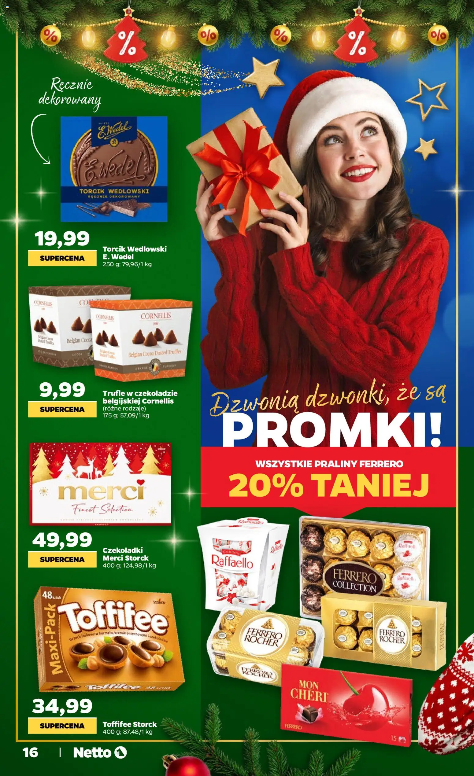 Netto gazetka - Świąteczne jedzenie od 04.12.2025 | Strona: 16 | Produkty: Czekoladki, Praliny, Merci, Toffifee