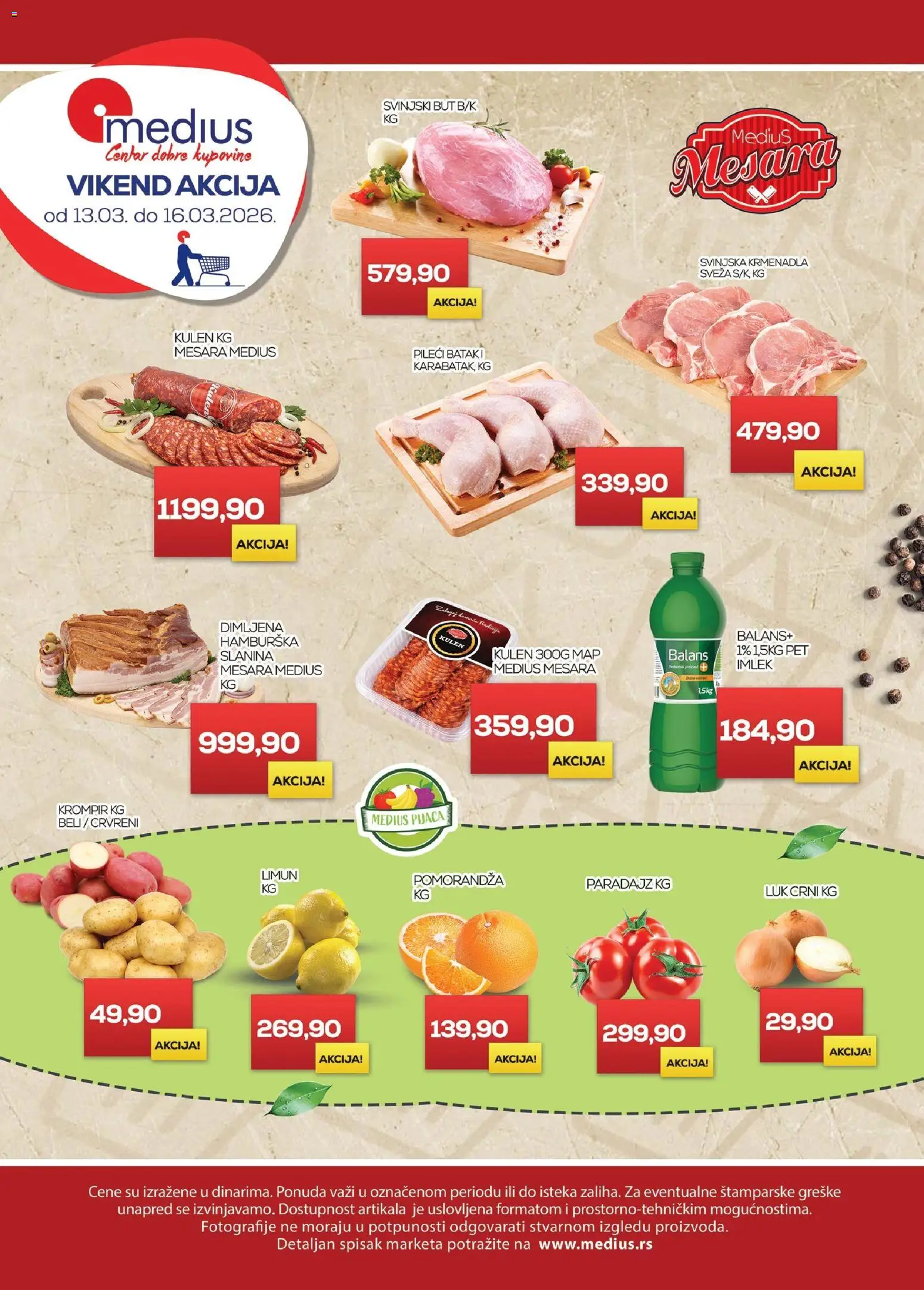 Medius katalog - važi od 13.03.2026 | Strana: 1 | Proizvode: Krompir, Krmenadla, Pomorandza, Svinjski but