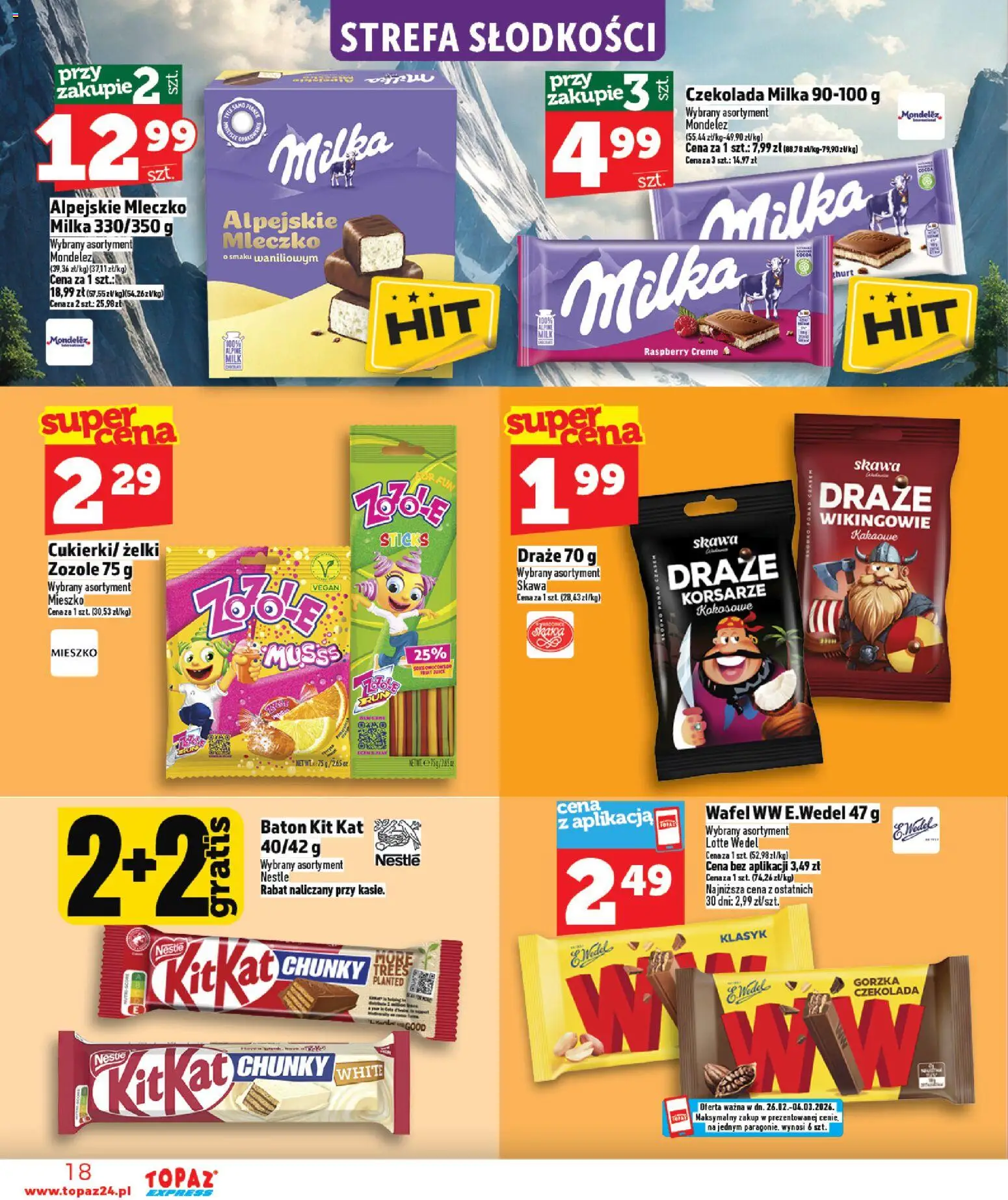 Topaz Gazetka - Express od 26.02.2026 | Strona: 18 | Produkty: Czekolada milka, Milka, Baton, Czekolada