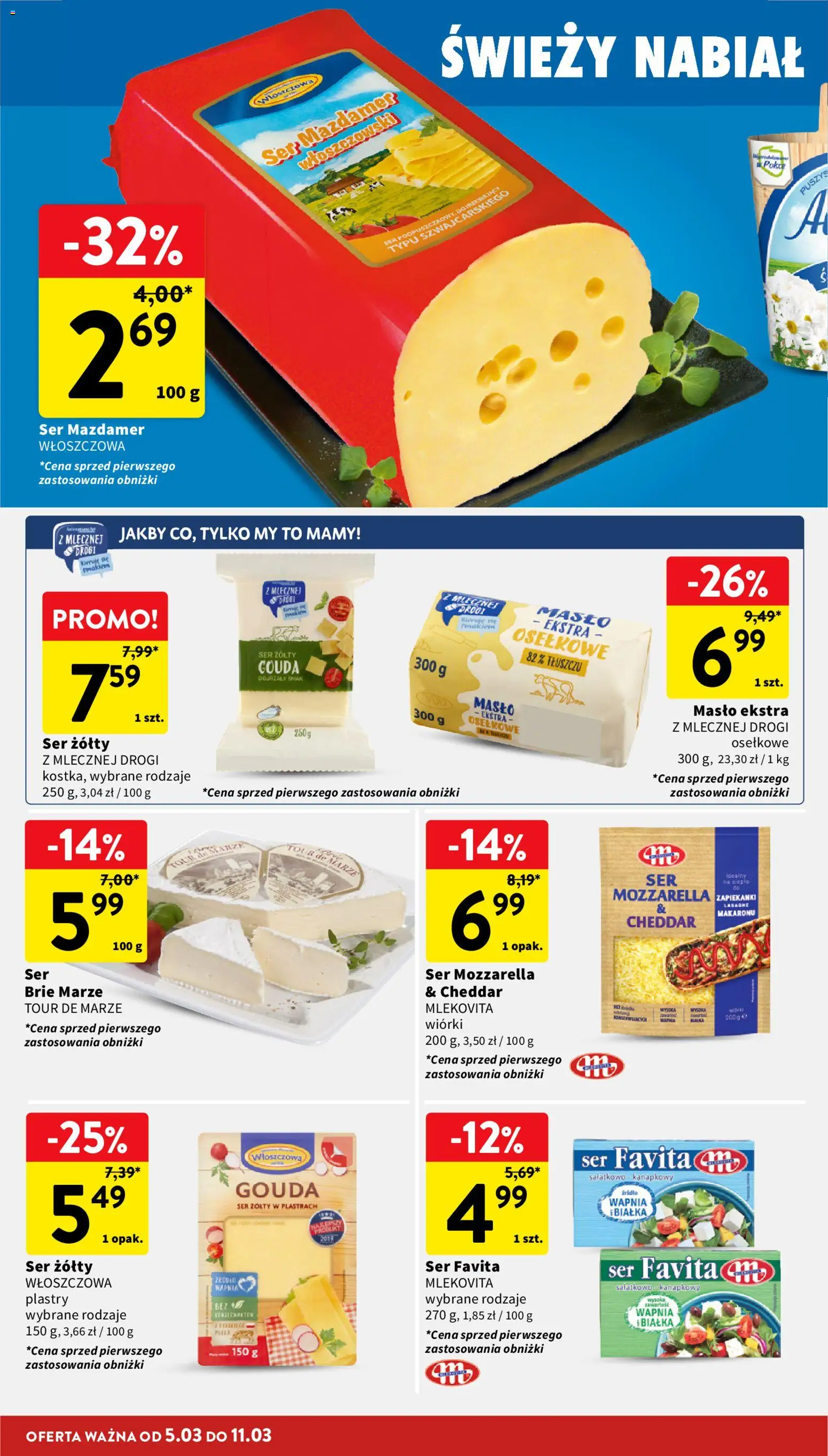 Intermarche gazetka od 05.03.2026 | Strona: 24 | Produkty: Ser żółty, Ser, Mozzarella, Cheddar