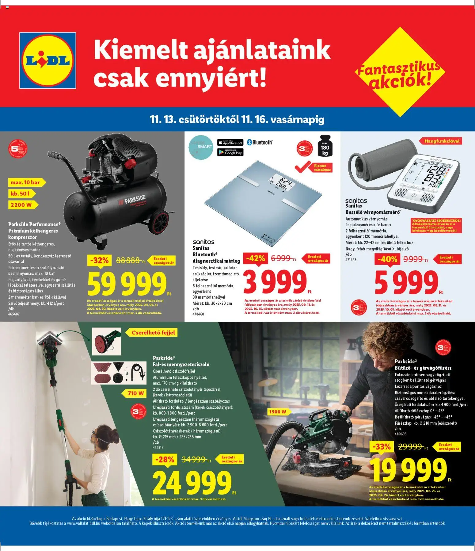 Lidl akciós ujság - amely érvényes a következő dátumtól: 13.11.2025 | Oldal: 4 | Termékek: Parkside, Vérnyomásmérő, Monitor, Kompresszor