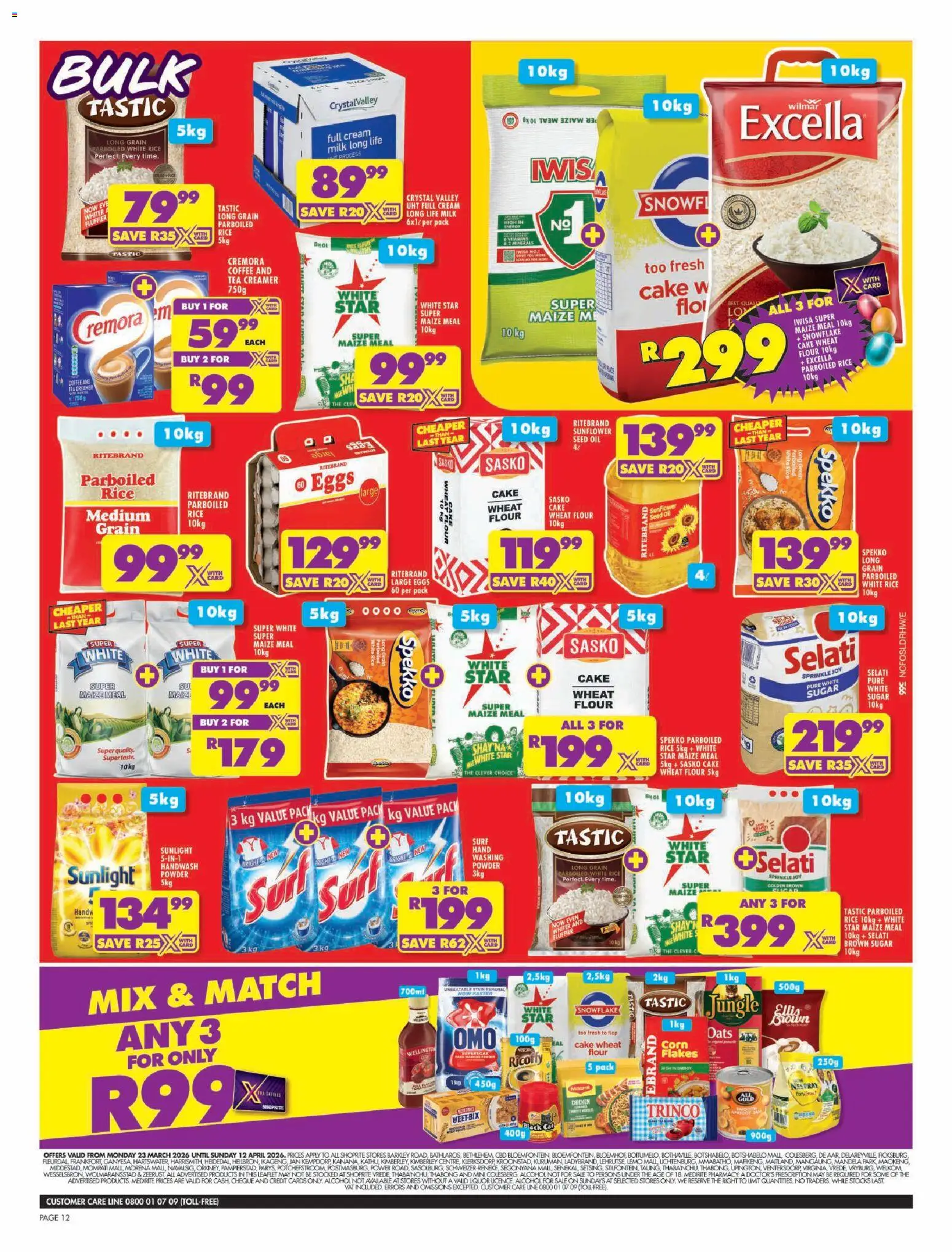 New Shoprite catalogue – valid from 23.03.2026 | Page: 12 | Products: Flour, Eggs, Peanut butter, Washing powder