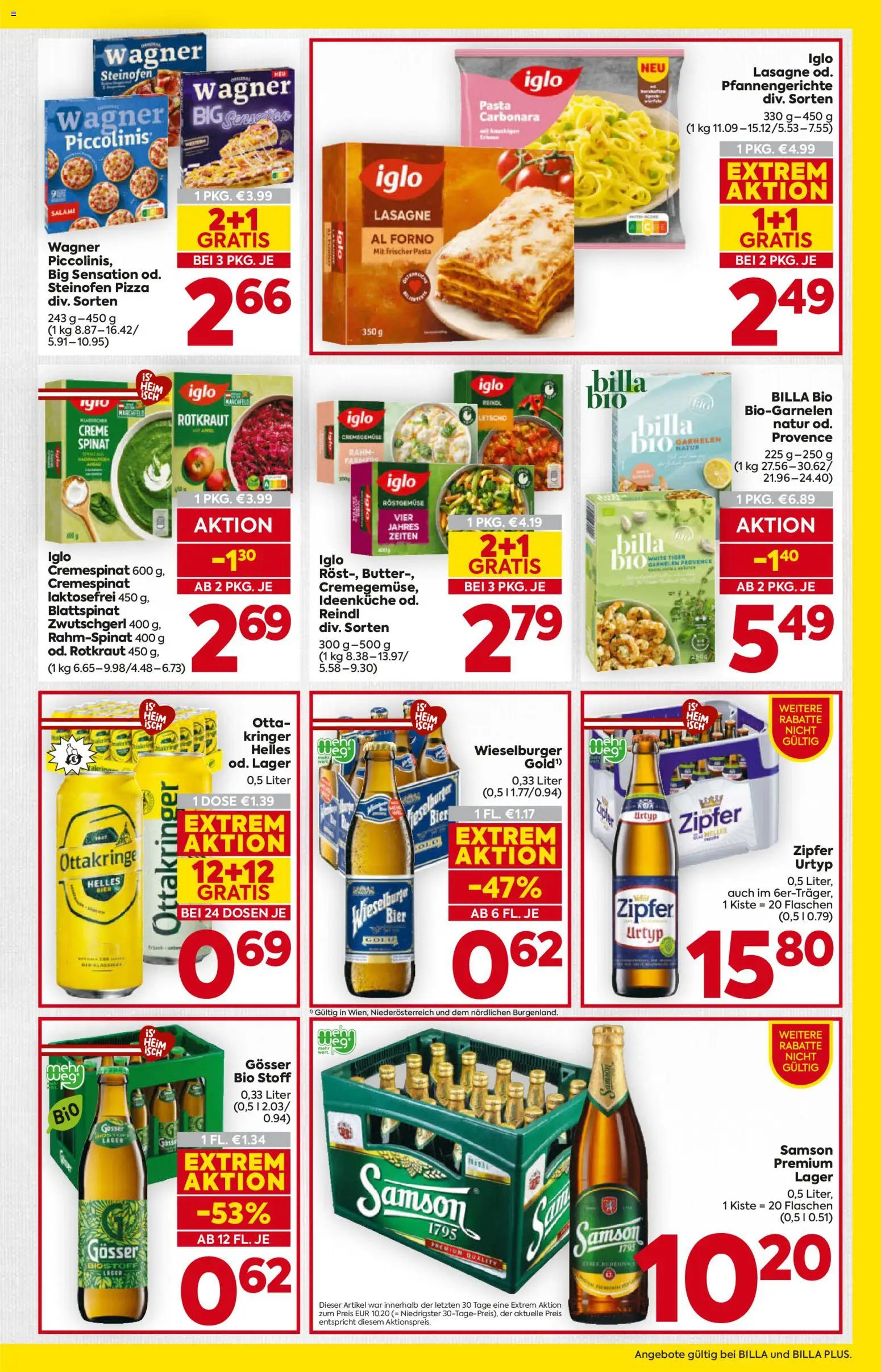 Billa AT akciós ujság - amely érvényes a következő dátumtól: 29.01.2026 | Oldal: 15 | Termékek: Gösser, Pizza, Lasagne