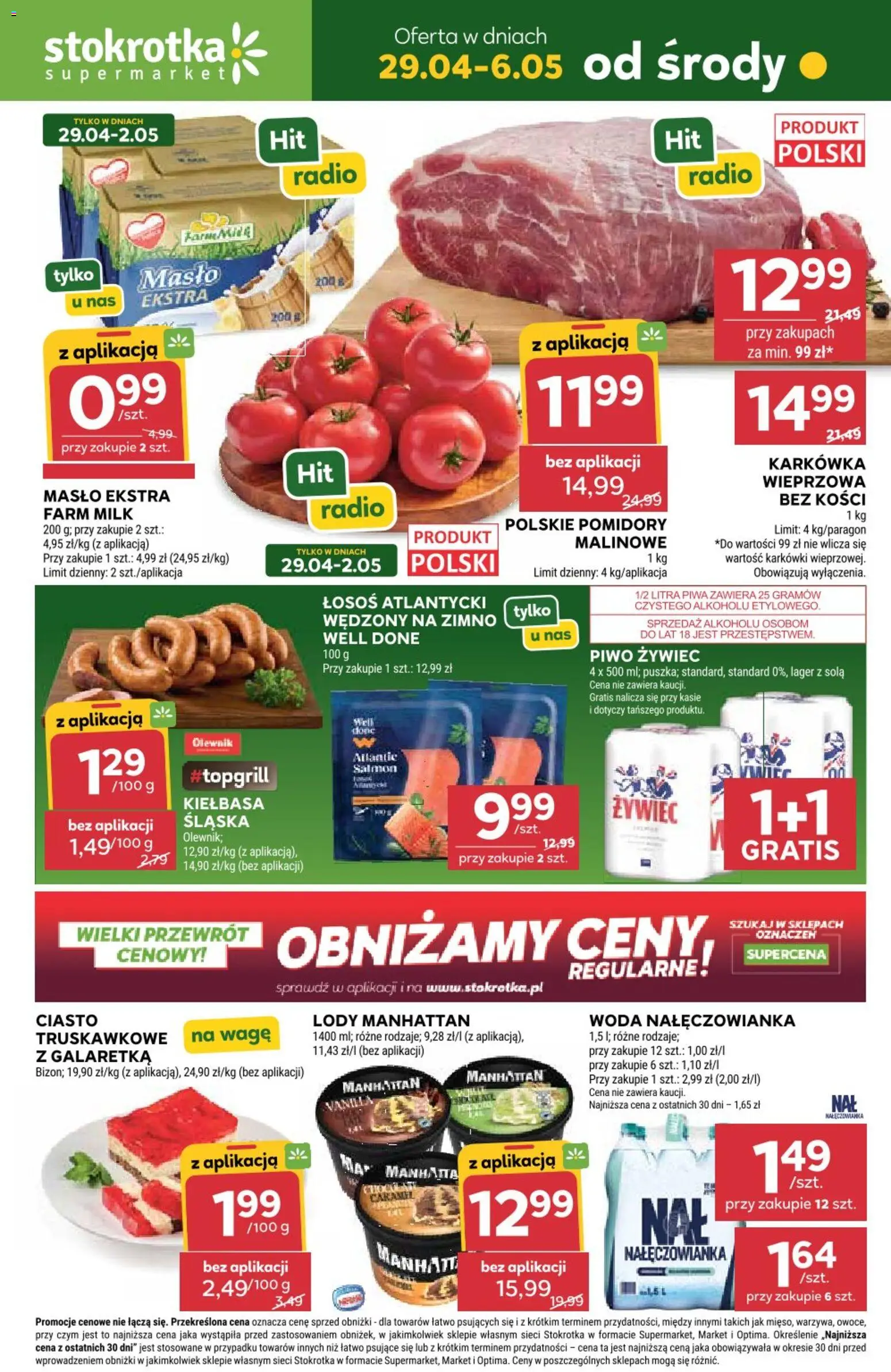 Stokrotka gazetka od 29.04.2026 | Strona: 1 | Produkty: Stokrotka, Łosoś, Piwo, Woda