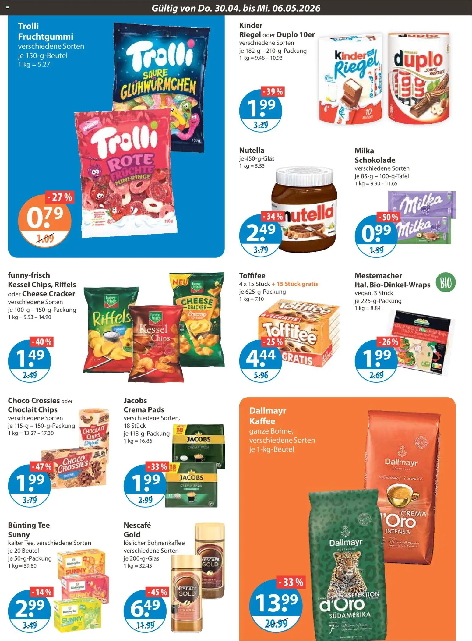 V-Markt München – gültig ab 30.04.2026 | Seite: 8 | Produkte: Nescafe, Nutella, Dallmayr, Toffifee
