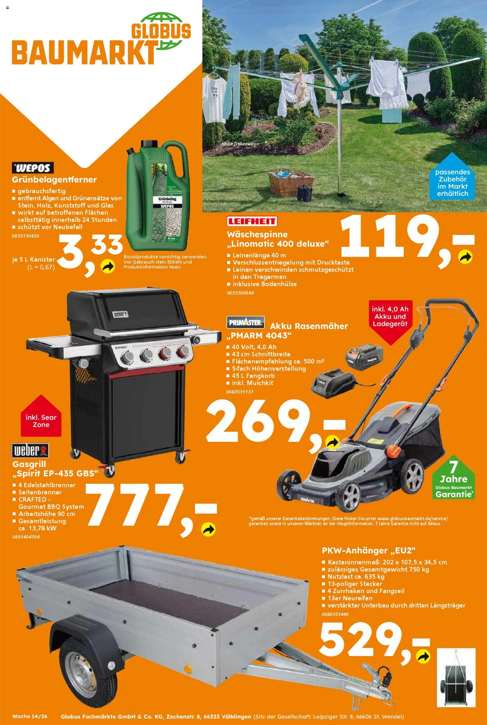 Globus Baumarkt Prospekt Zweibrücken	 – gültig ab 30.03.2026 | Seite: 20 | Produkte: Rasenmäher, Ladegerät