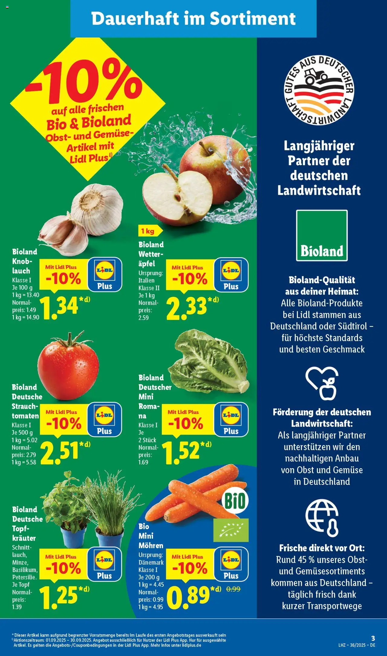 Lidl Prospekt 	 - gültig ab dem 01.09.2025 | Seite: 3 | Produkte: Äpfel, Tomaten, Mohren, Gemüse