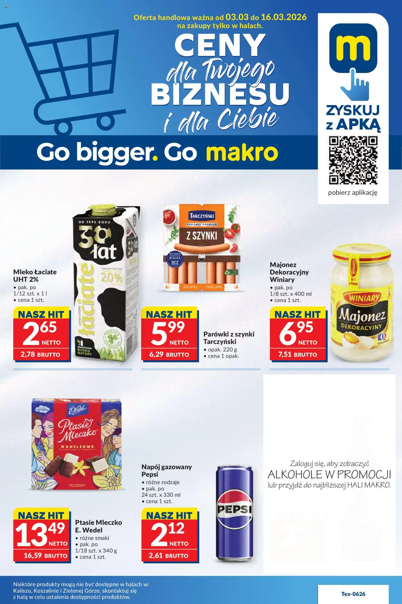 Makro Gazetka od 03.03.2026 | Strona: 1 | Produkty: Parówki z szynki, Pepsi, Ptasie mleczko, Majonez