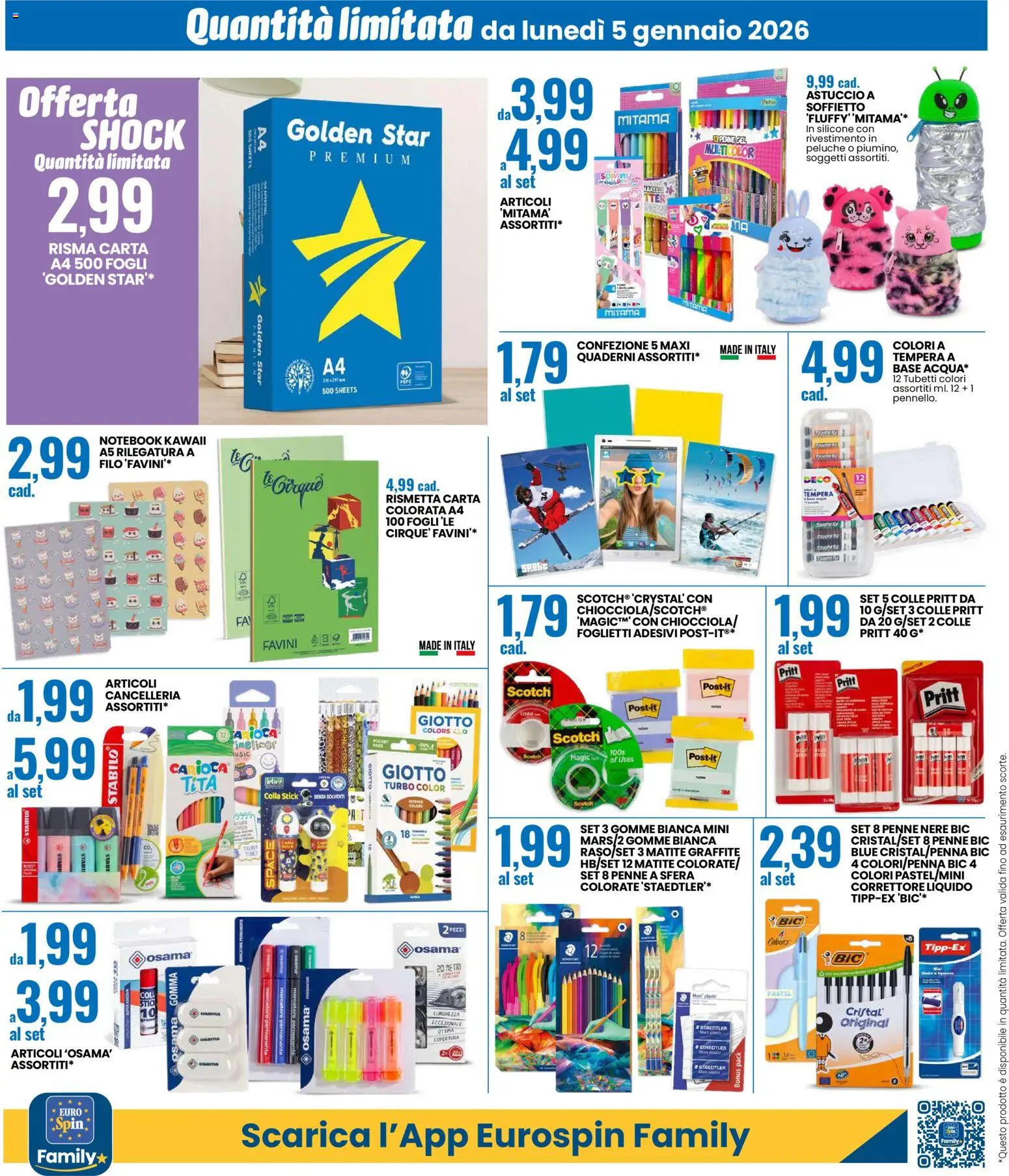Volantino Eurospin del 05.01.2026 | Pagina: 12 | Prodotti: Notebook, Peluche, Colla, Correttore