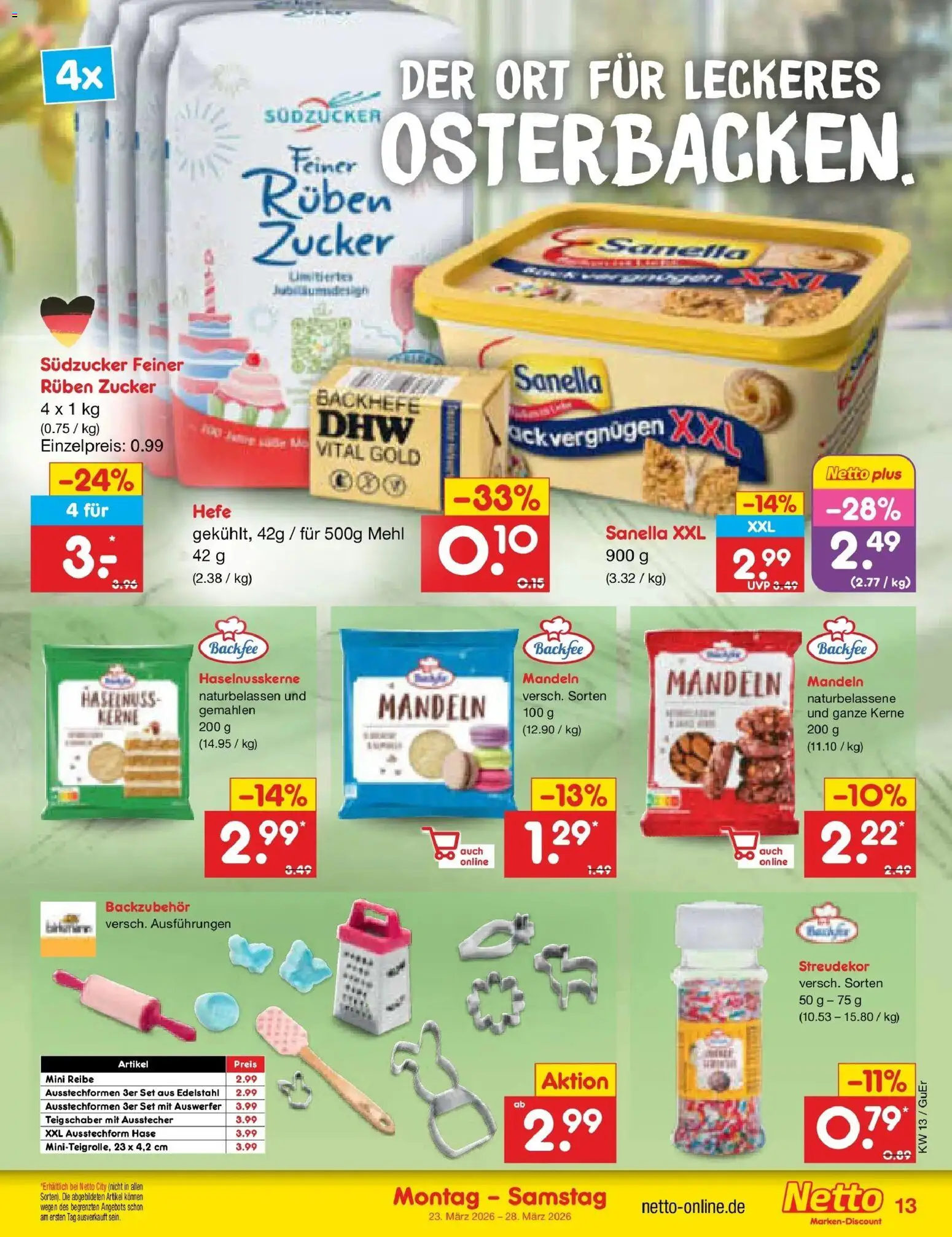 Netto Marken-Discount Prospekt Nordhausen	 – gültig ab 23.03.2026 | Seite: 13 | Produkte: Mehl, Mandeln, Zucker, Sanella