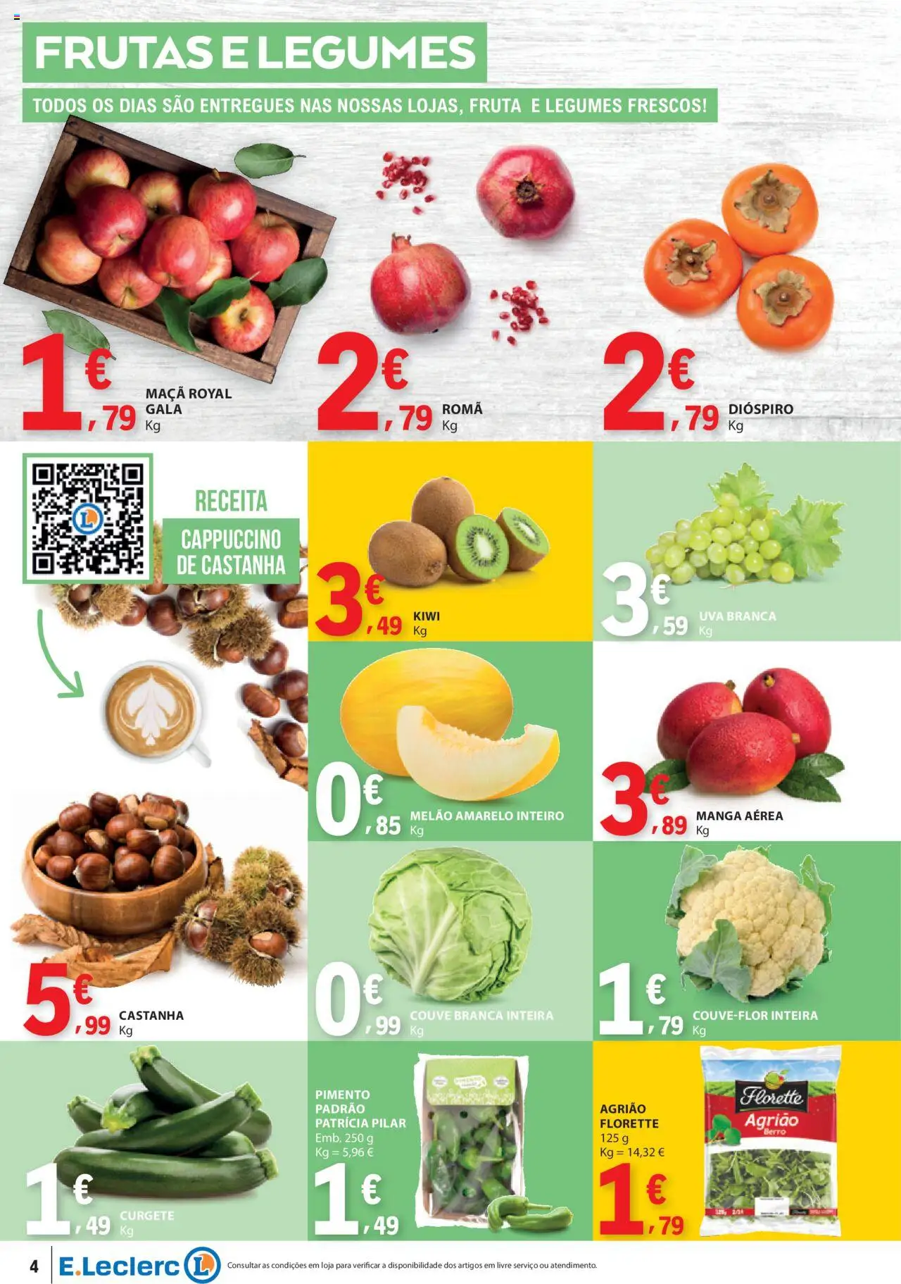 E.Leclerc folheto │ válido de 09.10.2025 | Página: 4 | Produtos: Curgete, Melão, Agrião, Couve