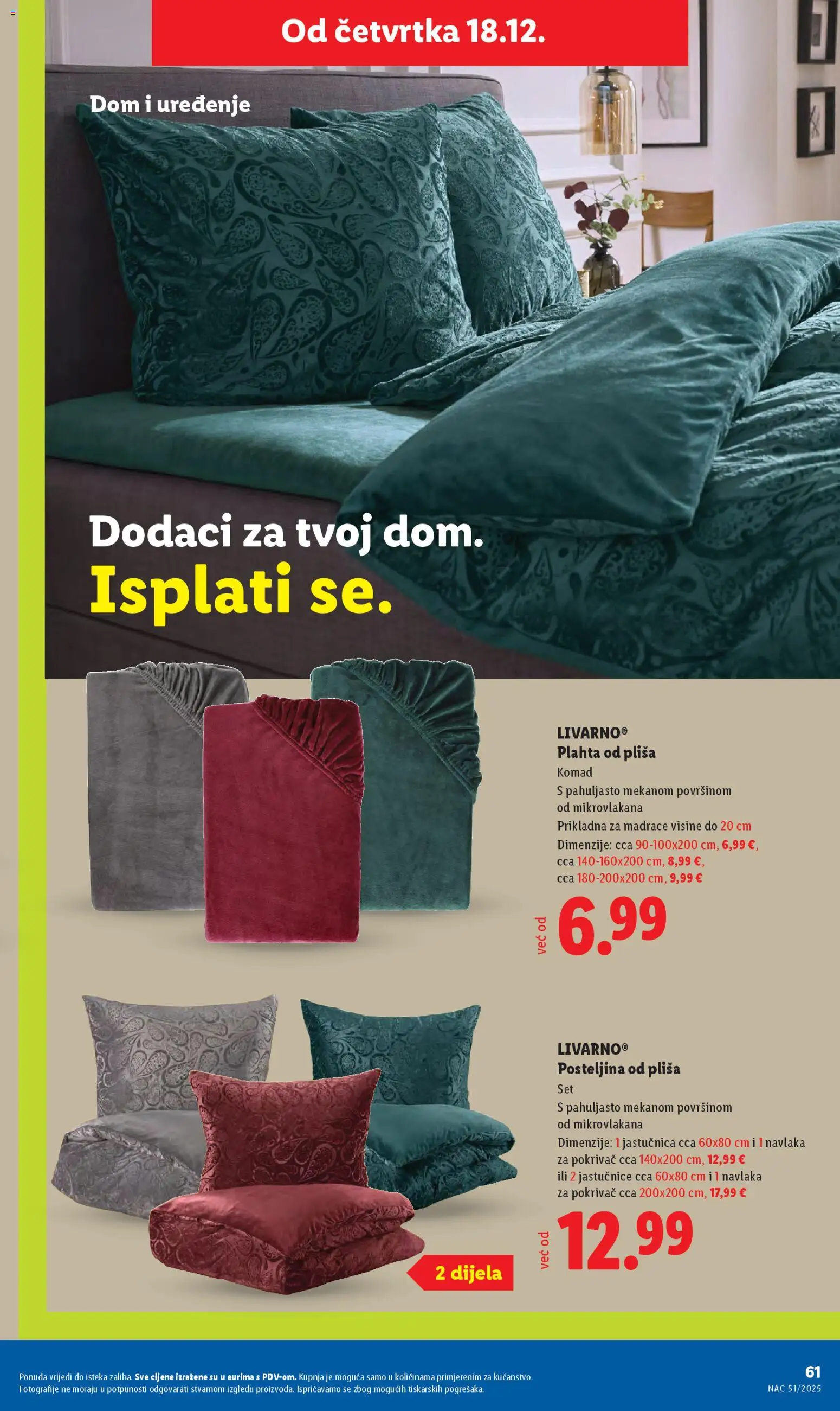 Lidl katalog | vrijedi od 15.12.2025 | Stranica: 61 | Proizvodi: Pokrivač, Jastučnica, Plahta, Posteljina