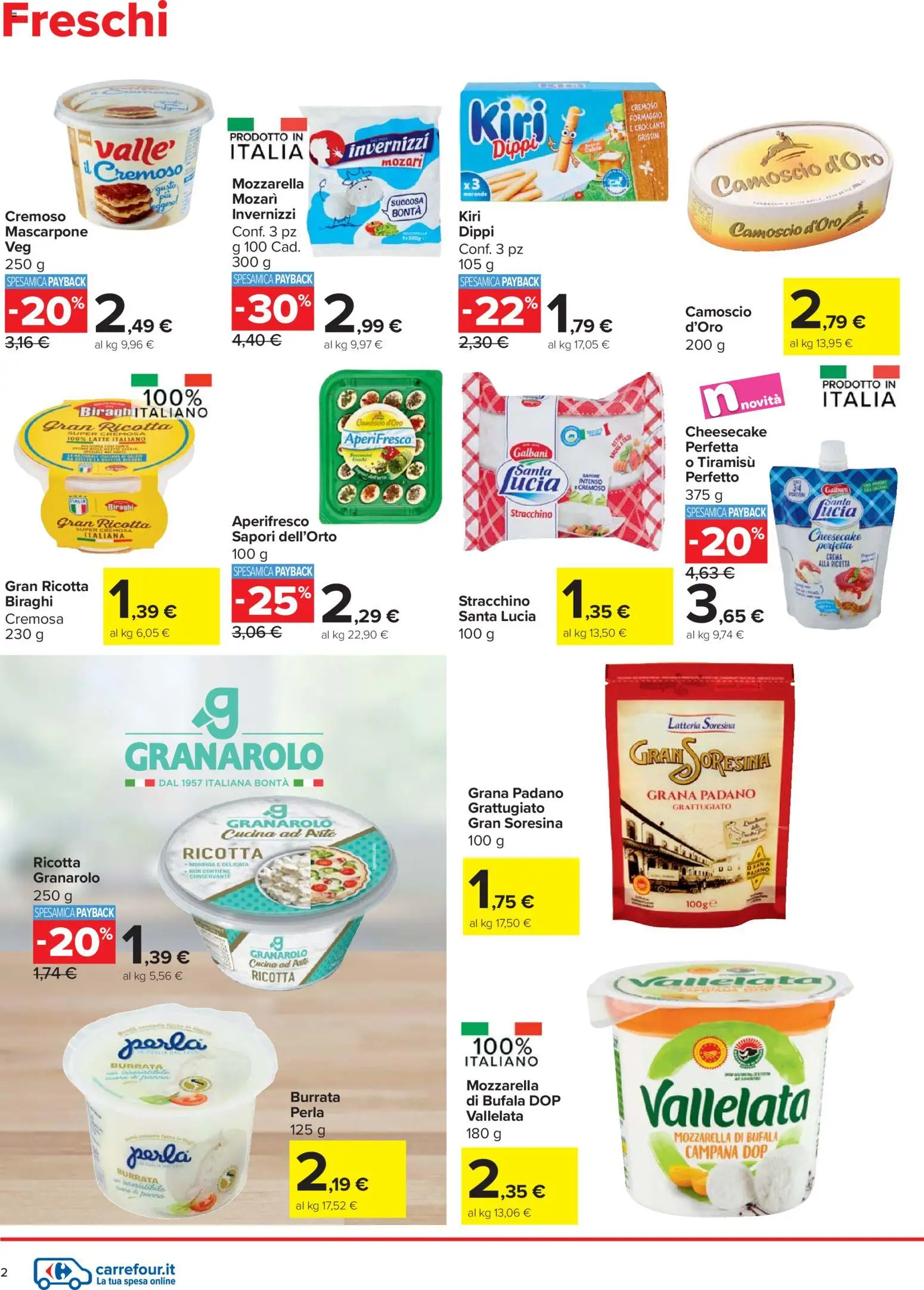 Volantino Carrefour del 27.11.2025 | Pagina: 2 | Prodotti: Mozzarella, Ricotta, Mascarpone, Burrata