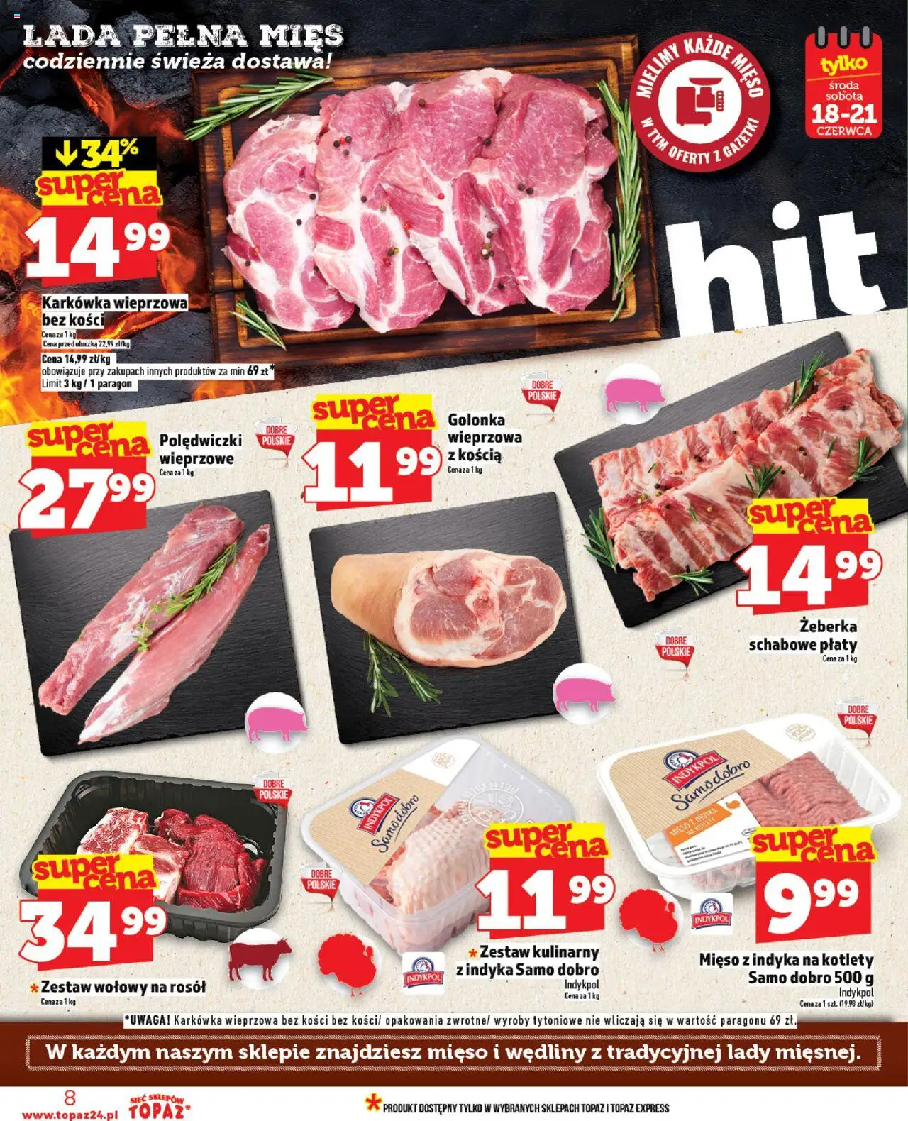 Topaz Gazetka od 20.06.2025 | Strona: 8 | Produkty: Karkówka wieprzowa, Mięso, Golonka wieprzowa, Polędwiczki wieprzowe