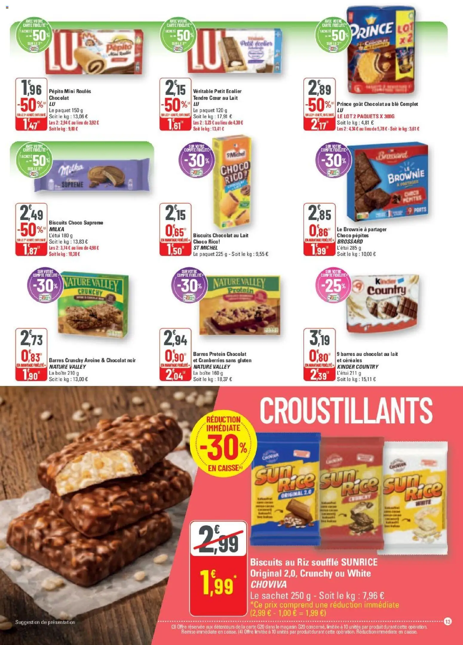 {H1} | Page: 13 | Produits: Kinder country, Riz, Céréales, Biscuits