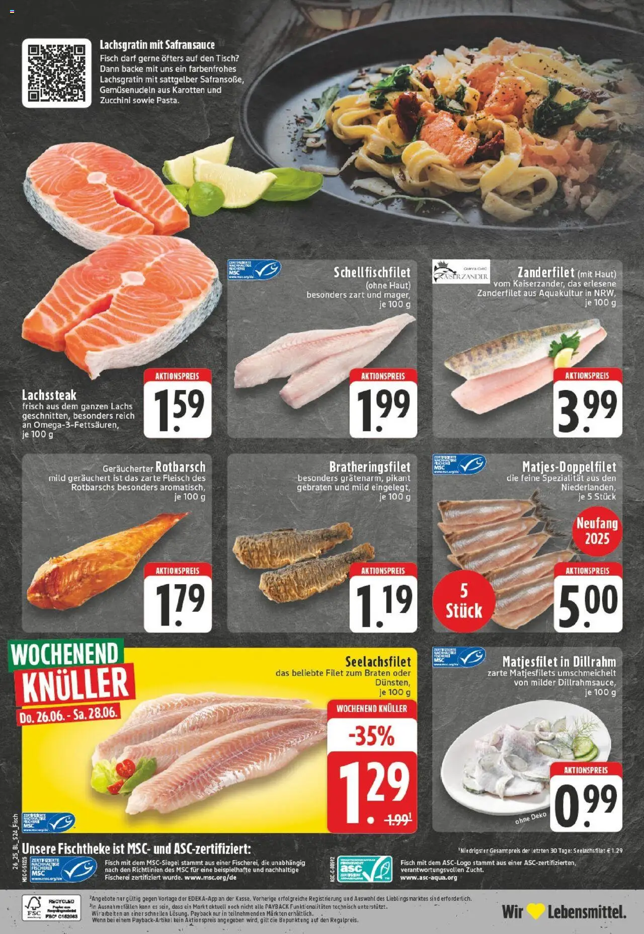 Edeka prospekt Erkrath - Hochdahl	 - gültig ab dem 22.06.2025 | Seite: 26 | Produkte: Tisch, Fisch, Lachs, Fleisch
