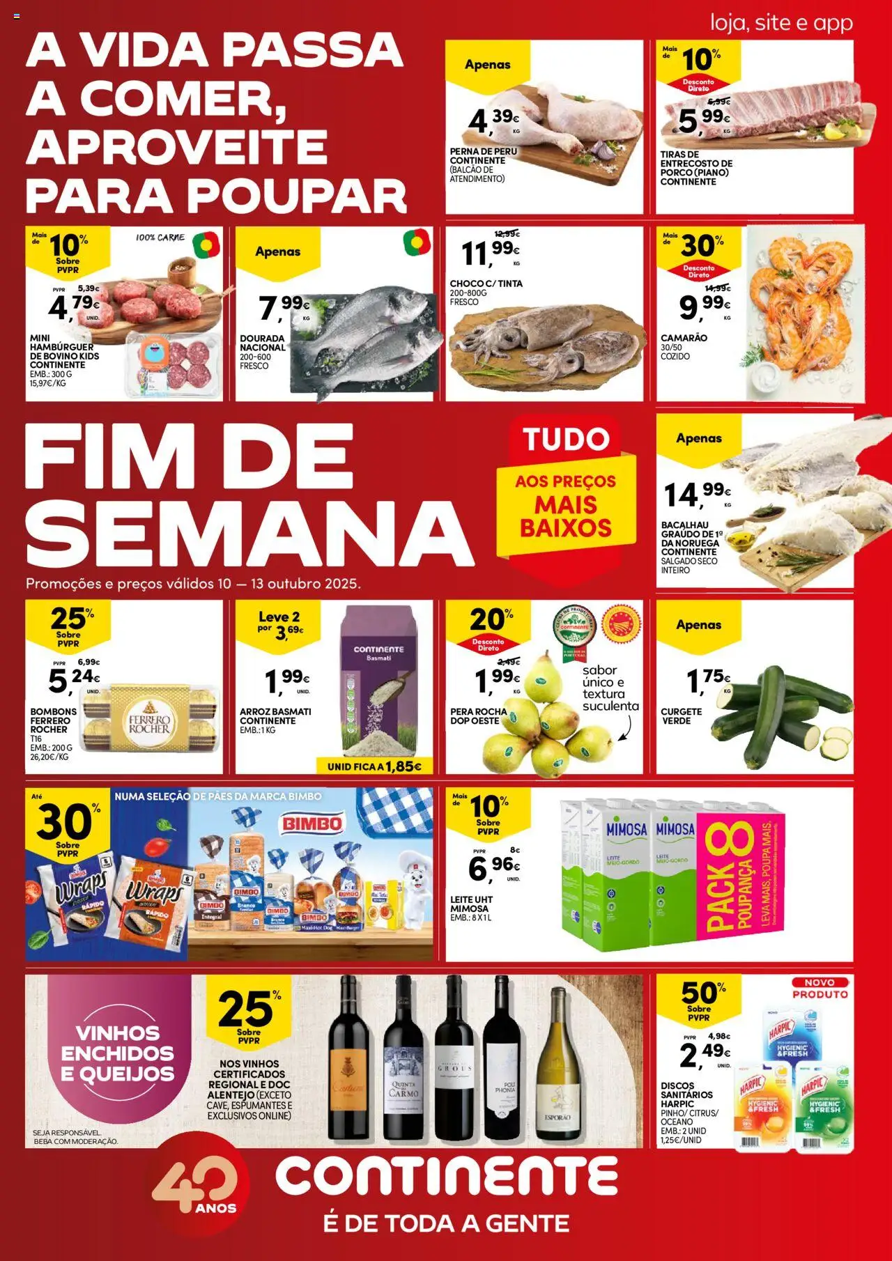 Continente - Fim de Semana │ válido de 10.10.2025 | Página: 1 | Produtos: Bacalhau, Camarão, Arroz, Carne