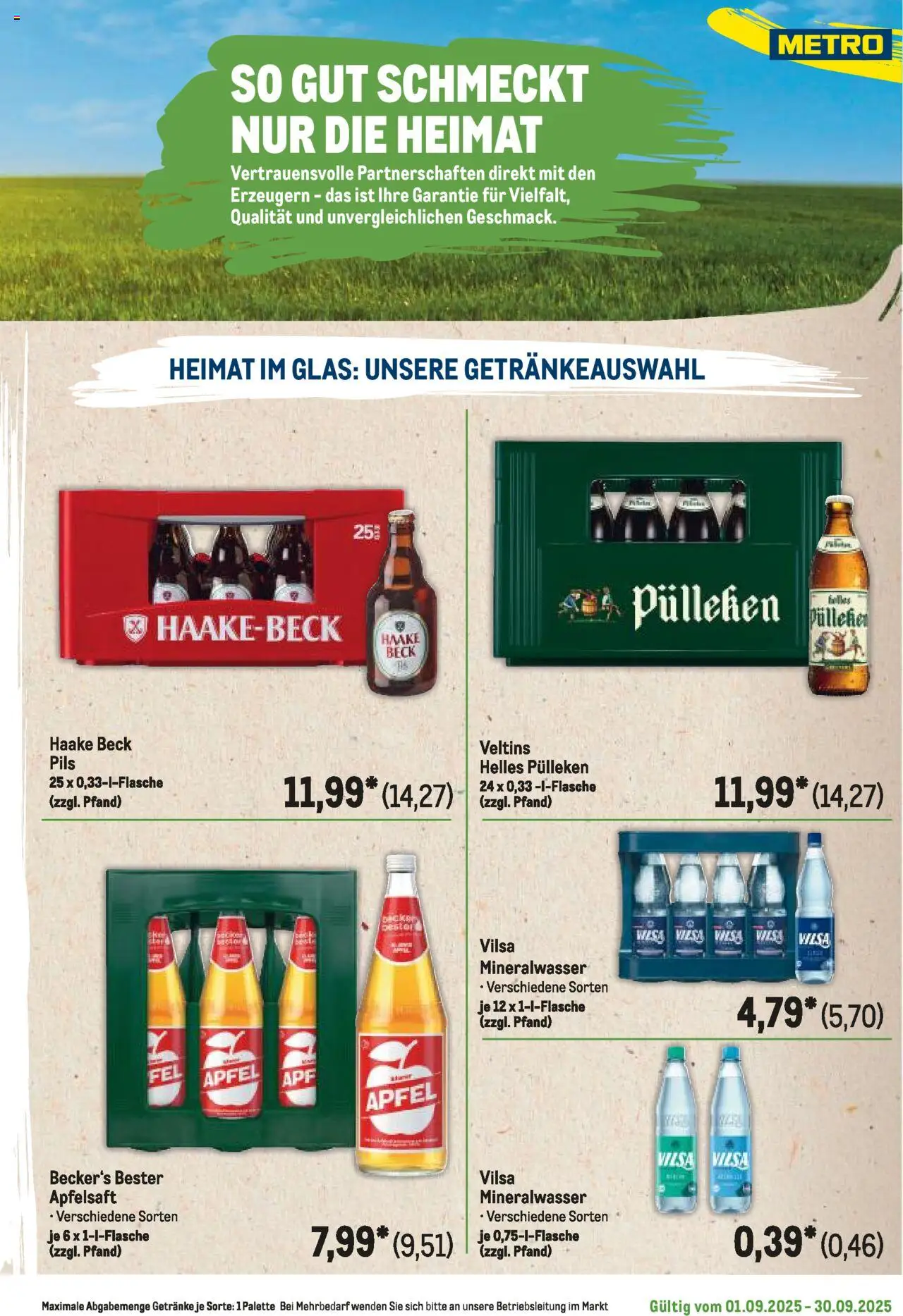 Metro Regionaler Flyer - gültig ab dem 01.09.2025 | Seite: 43 | Produkte: Helles pulleken, Apfelsaft, Mineralwasser, Veltins