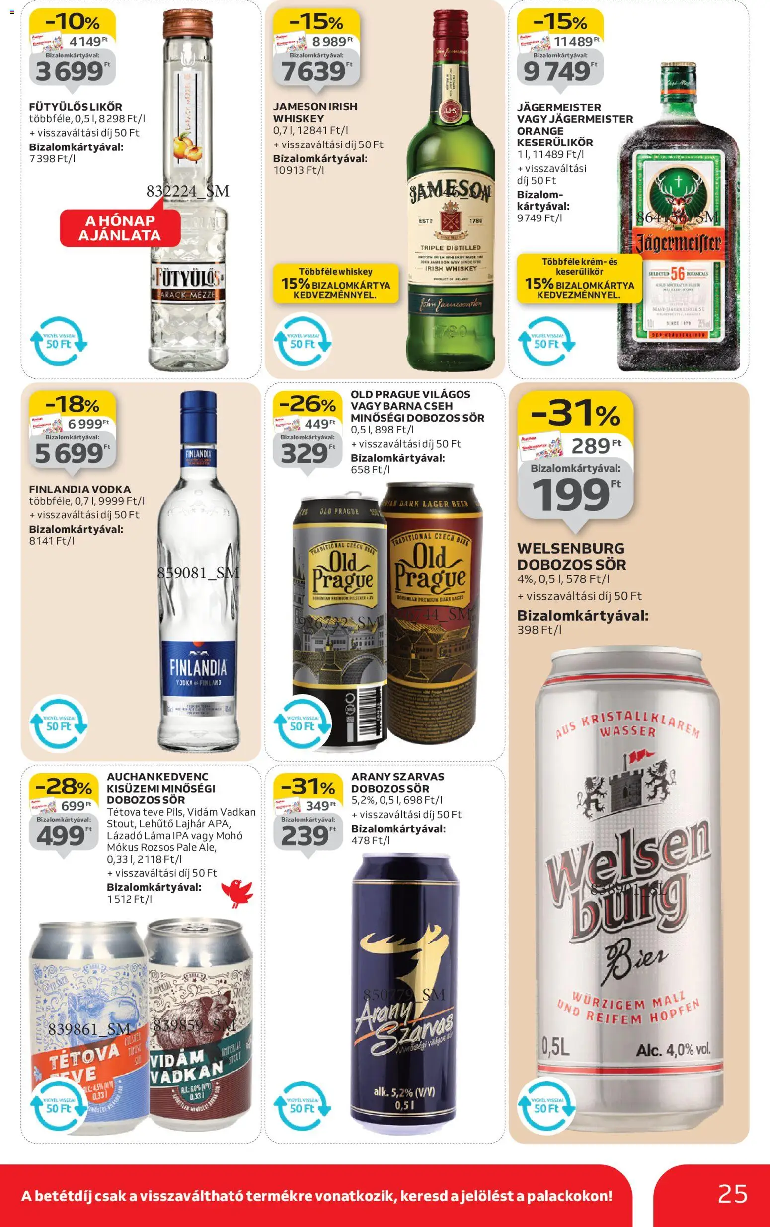 Auchan akciós ujság - amely érvényes a következő dátumtól: 08.01.2026 | Oldal: 25 | Termékek: Jägermeister, Jameson, Sör, Vodka