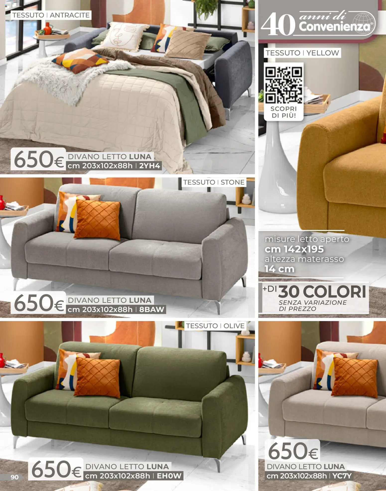 Volantino Mondo Convenienza del 04.01.2026 | Pagina: 90 | Prodotti: Divano letto, Olive, Letto, Divano