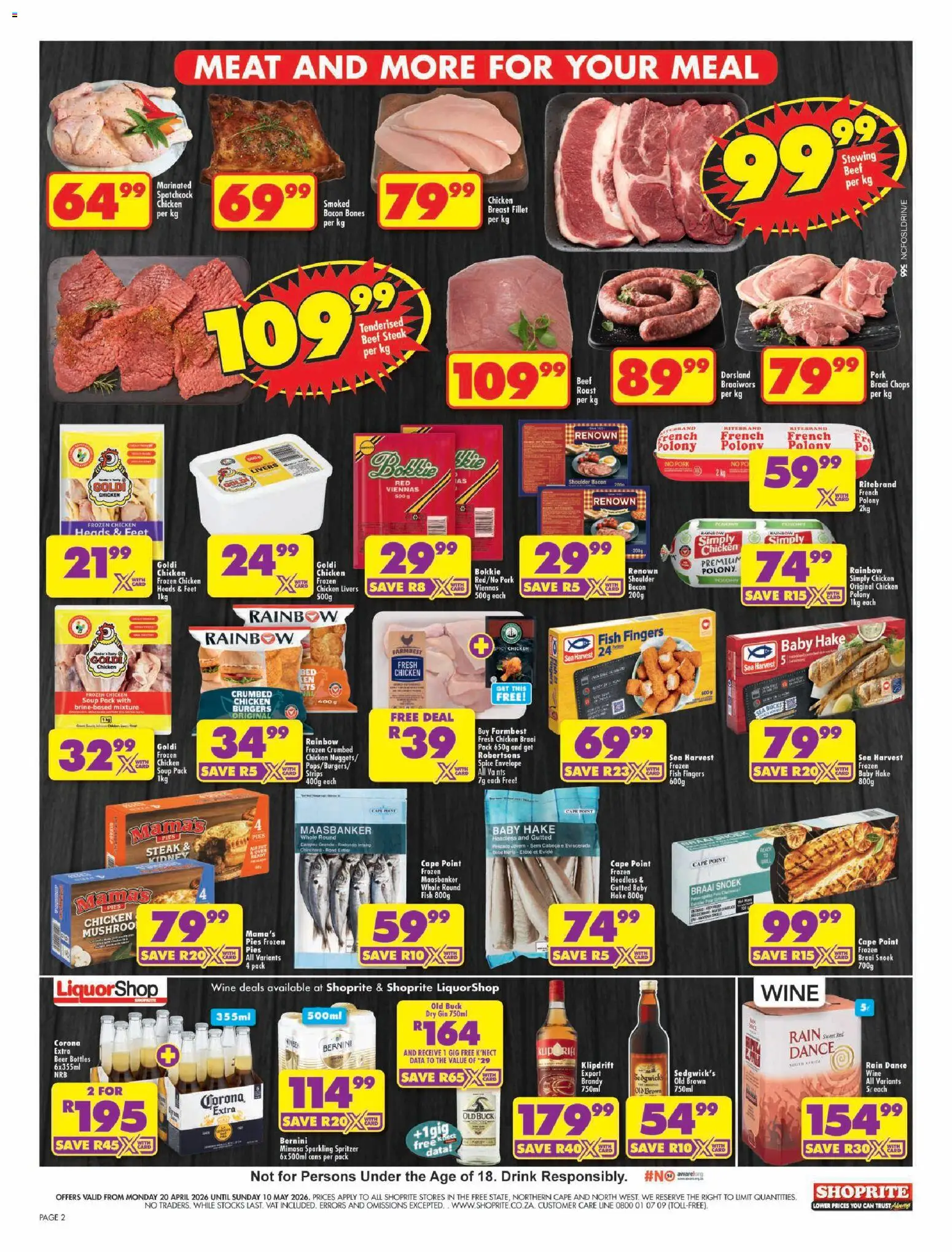New Shoprite catalogue – valid from 20.04.2026 | Page: 2 | Products: Beef, Burgers, Gin, Bacon