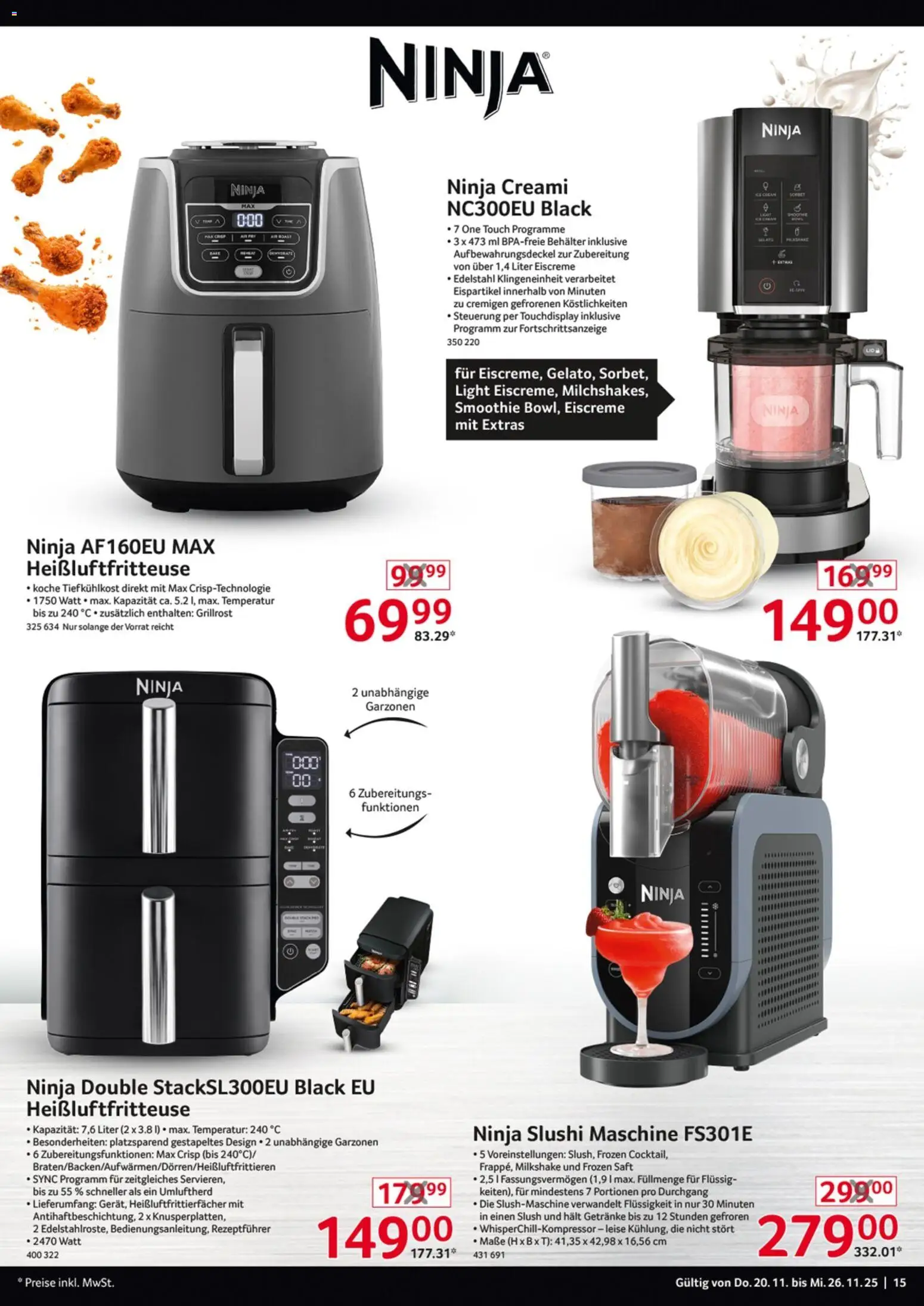 Selgros  Non Food – gültig ab 20.11.2025 | Seite: 15 | Produkte: Eiscreme, Saft, Heißluftfritteuse