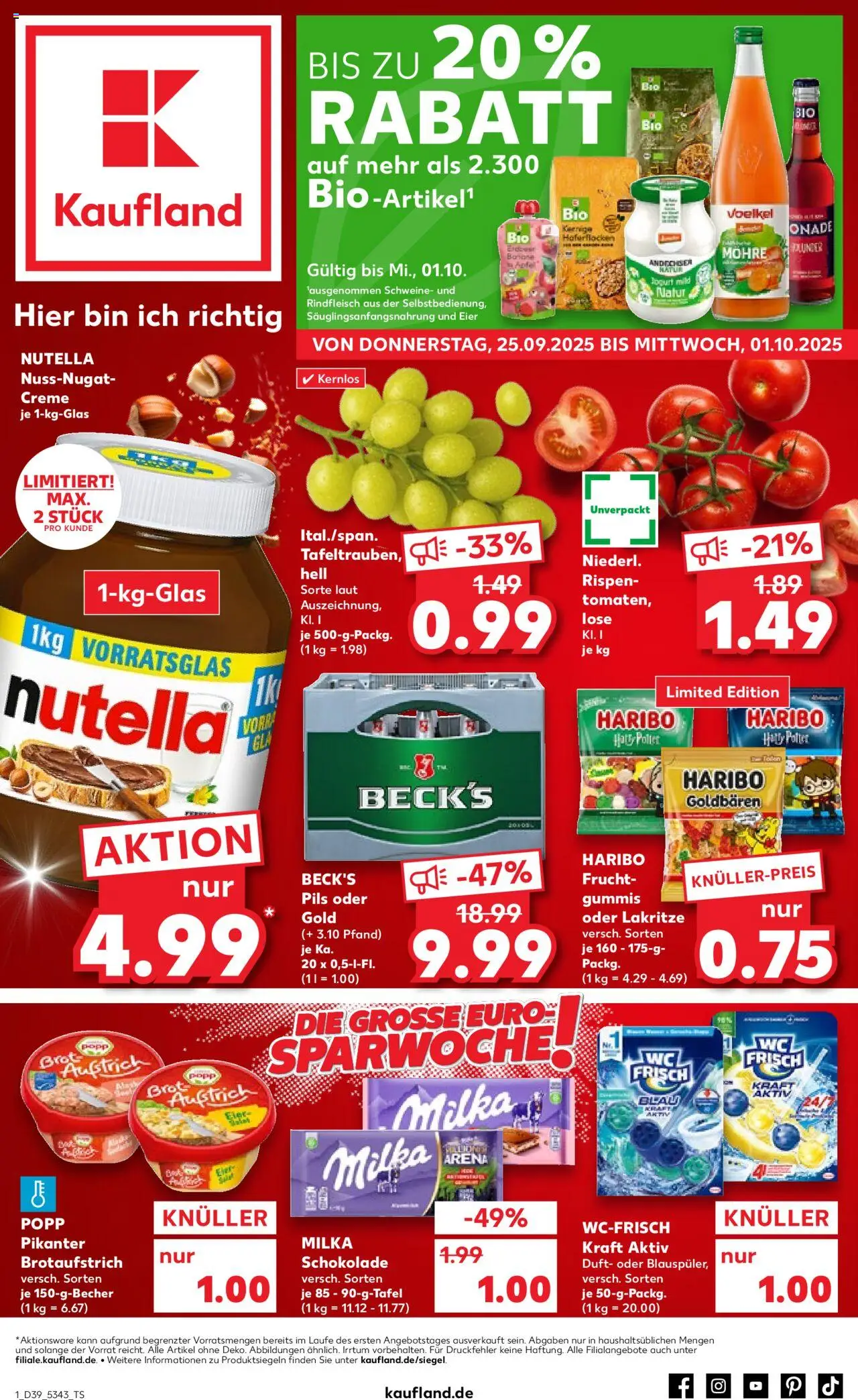 Kaufland Prospekt 	 – gültig ab 25.09.2025 | Seite: 1 | Produkte: Eier, Schokolade, Milka, Nutella