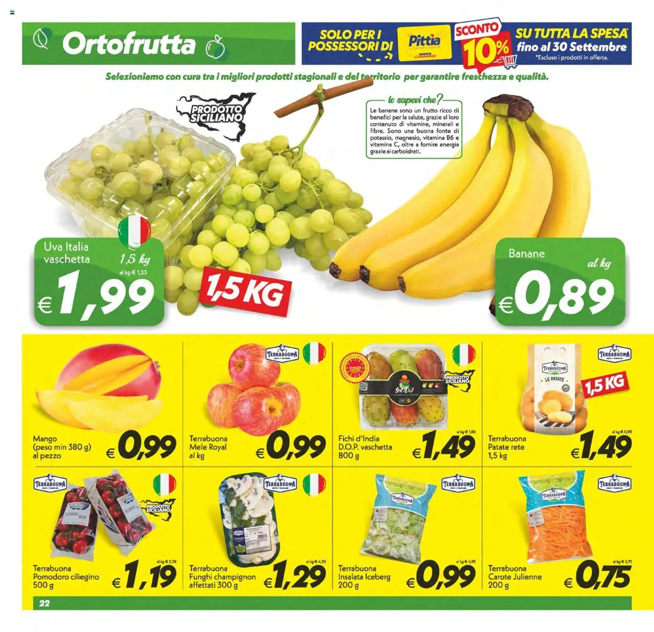 Volantino SuperConveniente del 18.09.2025 | Pagina: 22 | Prodotti: Banane, Insalata, Carote, Funghi