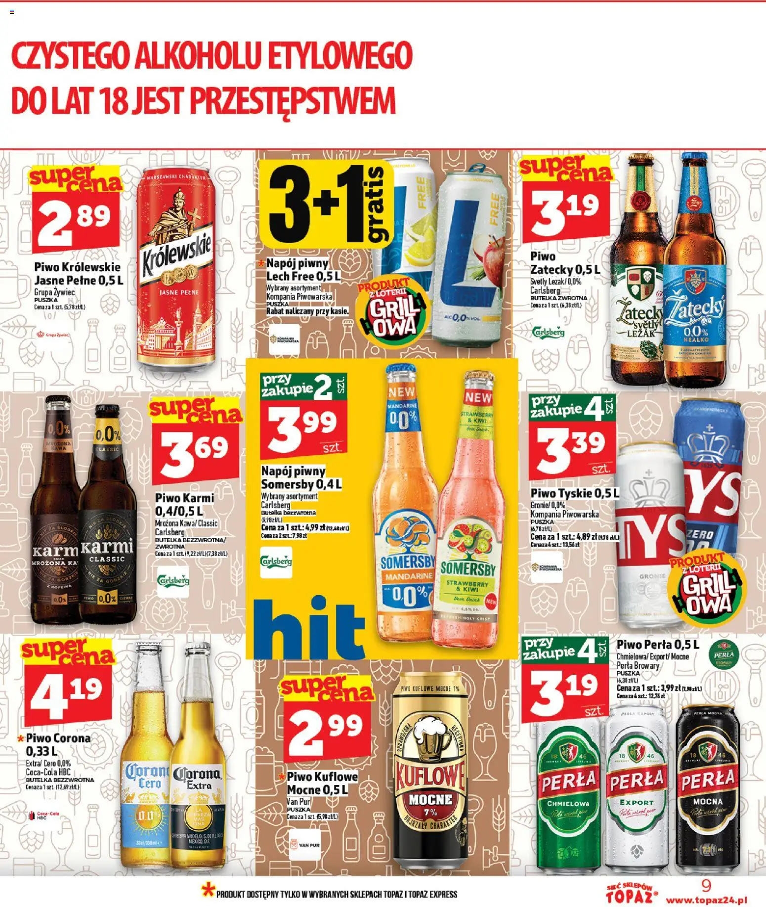 Topaz gazetka - MAZ od 30.04.2026 | Strona: 9 | Produkty: Grill, Leżak, Piwo perła, Tyskie