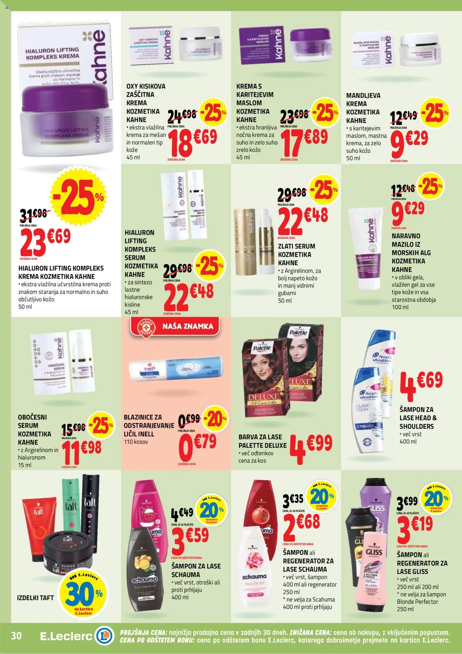 Novi E.leclerc katalog ponudbe – veljaven od 11.03.2026 | Stran: 30 | Izdelki: Kos, Sampon, Barva za lase, Barva