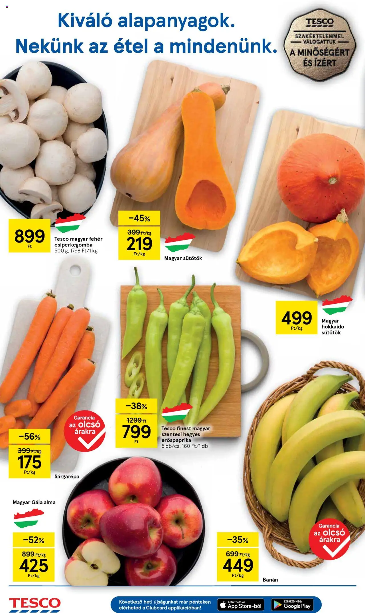 Tesco akciós ujság - amely érvényes a következő dátumtól: 09.10.2025 | Oldal: 2 | Termékek: Csiperkegomba, Sárgarépa, Alma, Banán