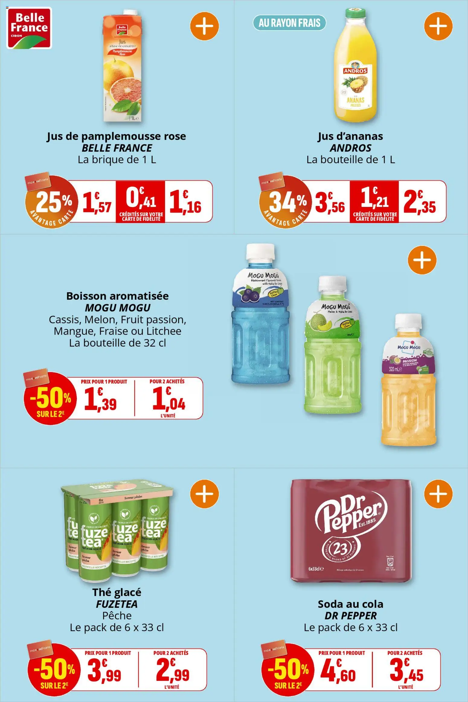 {H1} | Page: 14 | Produits: Mogu Mogu, Pêche, Jus, Ananas