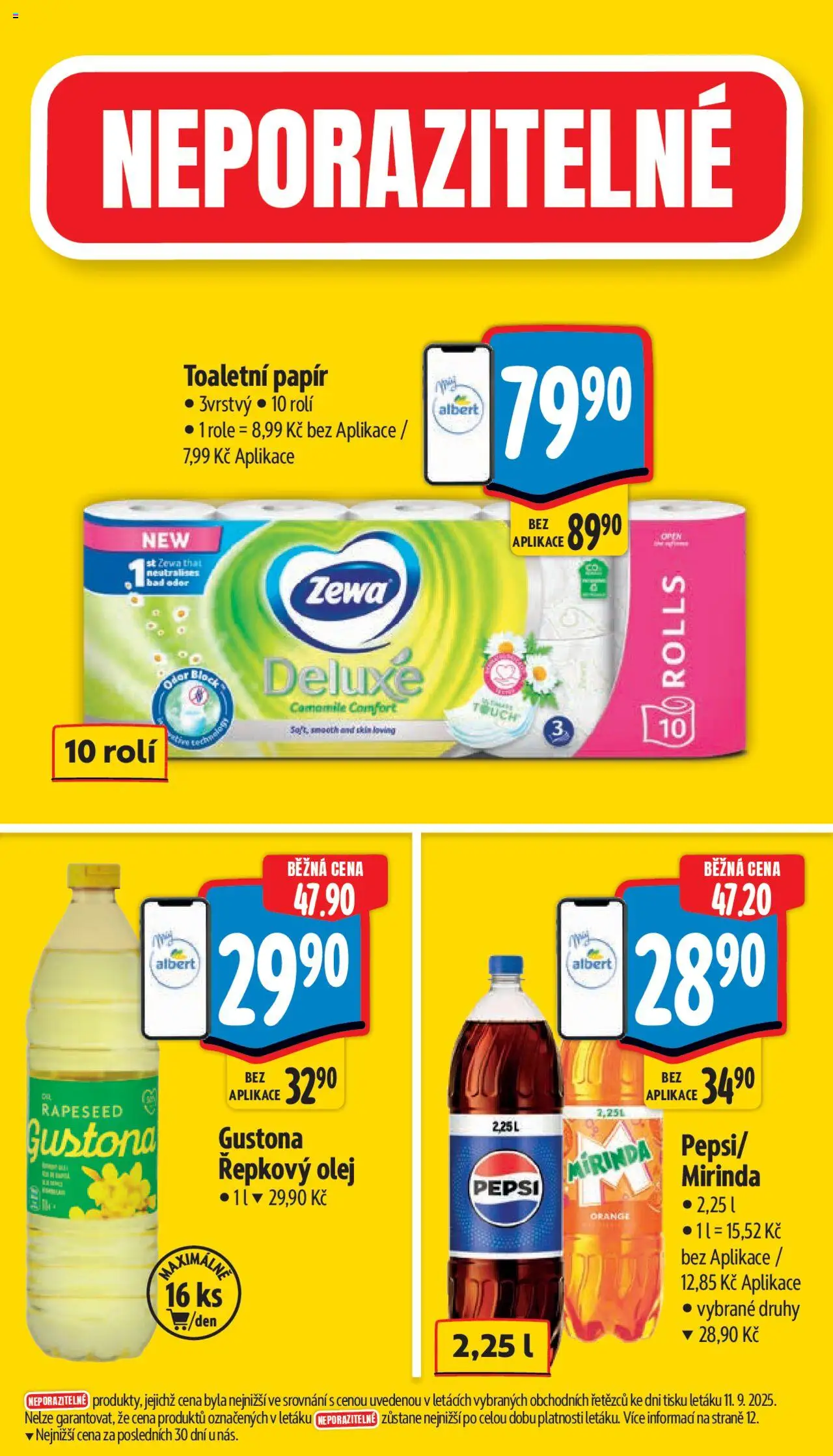 Albert leták - Supermarket od 17.09.2025 | Strana: 5 | Produkty: Pepsi, Řepkový olej, Deluxe, Zewa