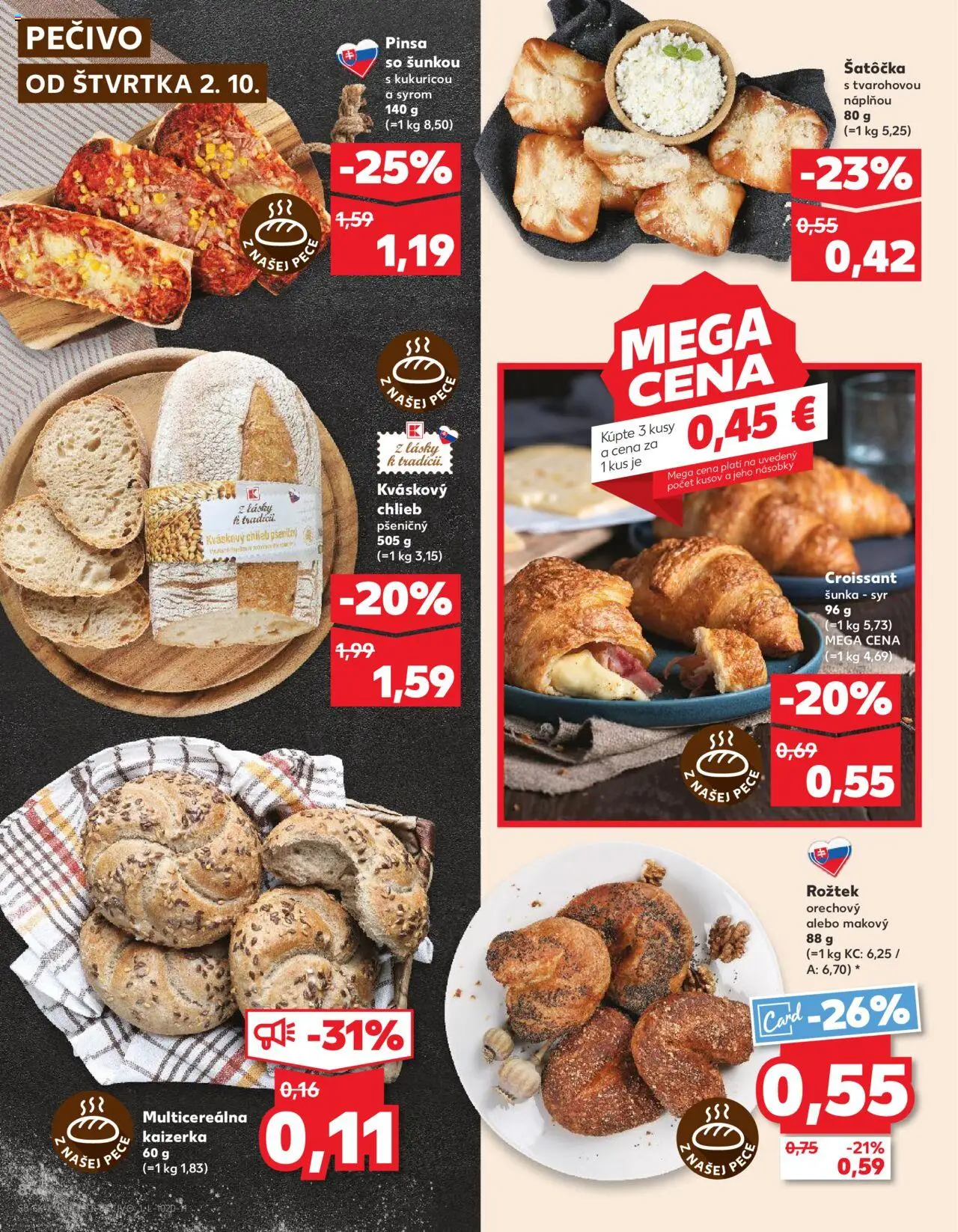 Nové Kaufland akcie – leták je platný od 02.10.2025 | Strana: 8 | Produkty: Syr, Chlieb, Šunka, Croissant