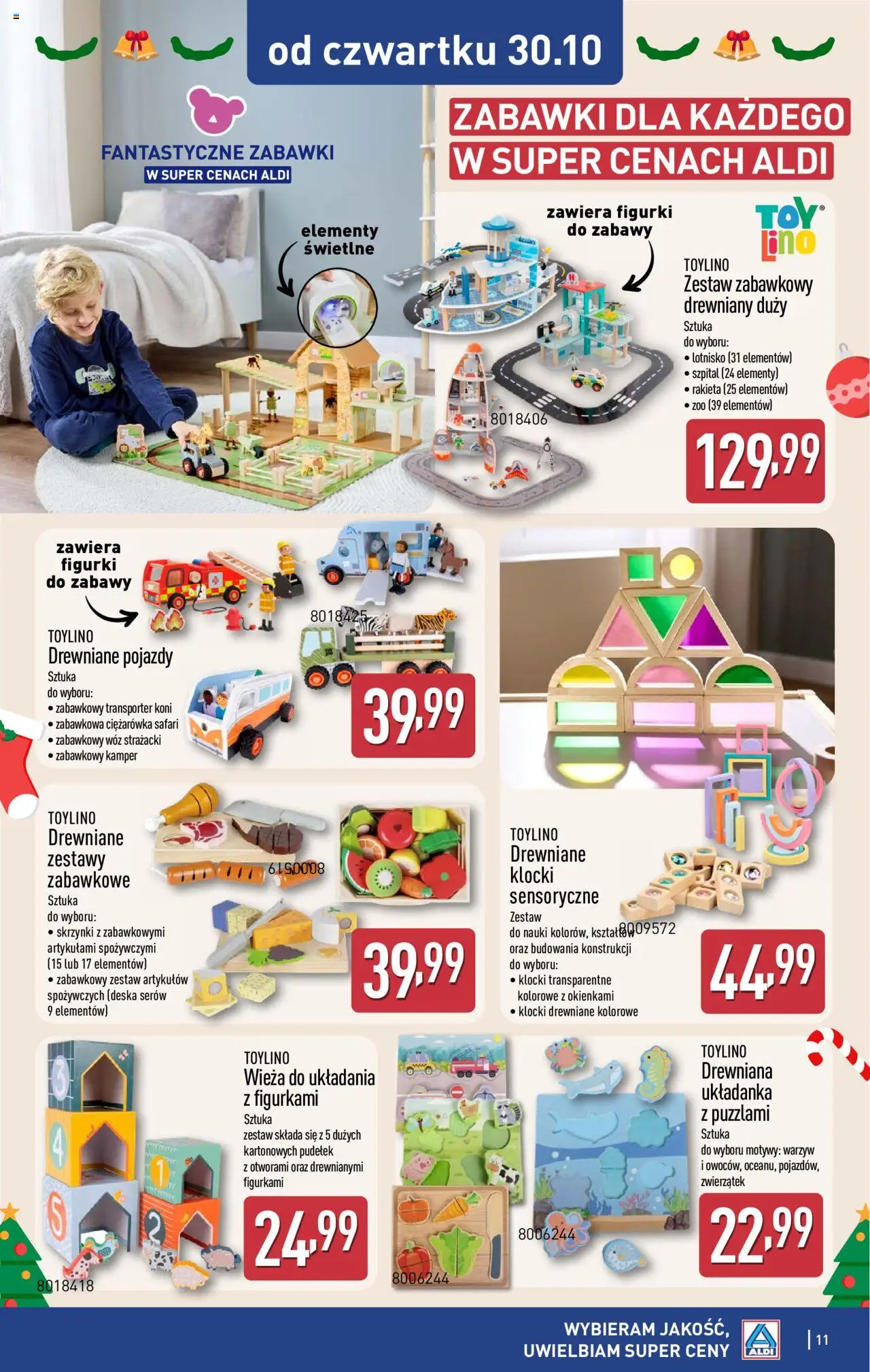 Aldi Gazetka - Artykuły przemysłowe i tekstylia od 27.10.2025 | Strona: 11 | Produkty: Deska serów, Figurki, Klocki drewniane