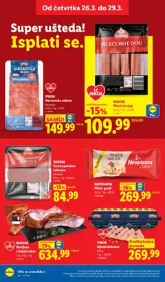 NEOPLANTA Pileće grudi, 330 g; 1 kg = 818.16 - pregled Lidl kataloga - važi od 26.03.2026 | Strana: 24 | Proizvode: Pileće grudi, Hot dog, Salama, Kobasica
