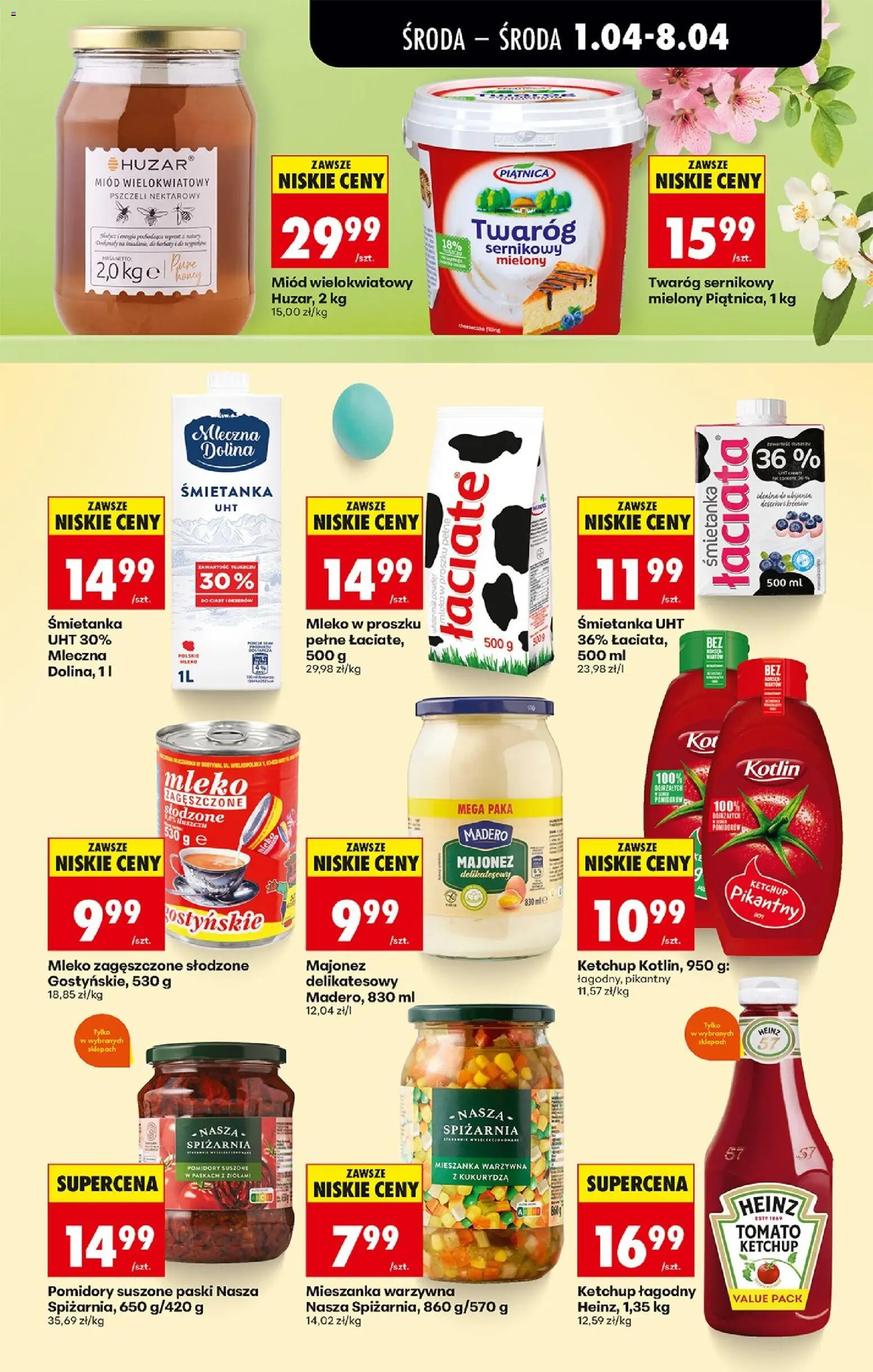 Biedronka gazetka od środy od 01.04.2026 | Strona: 41 | Produkty: Mleko zagęszczone słodzone, Miód, Mleko w proszku, Majonez