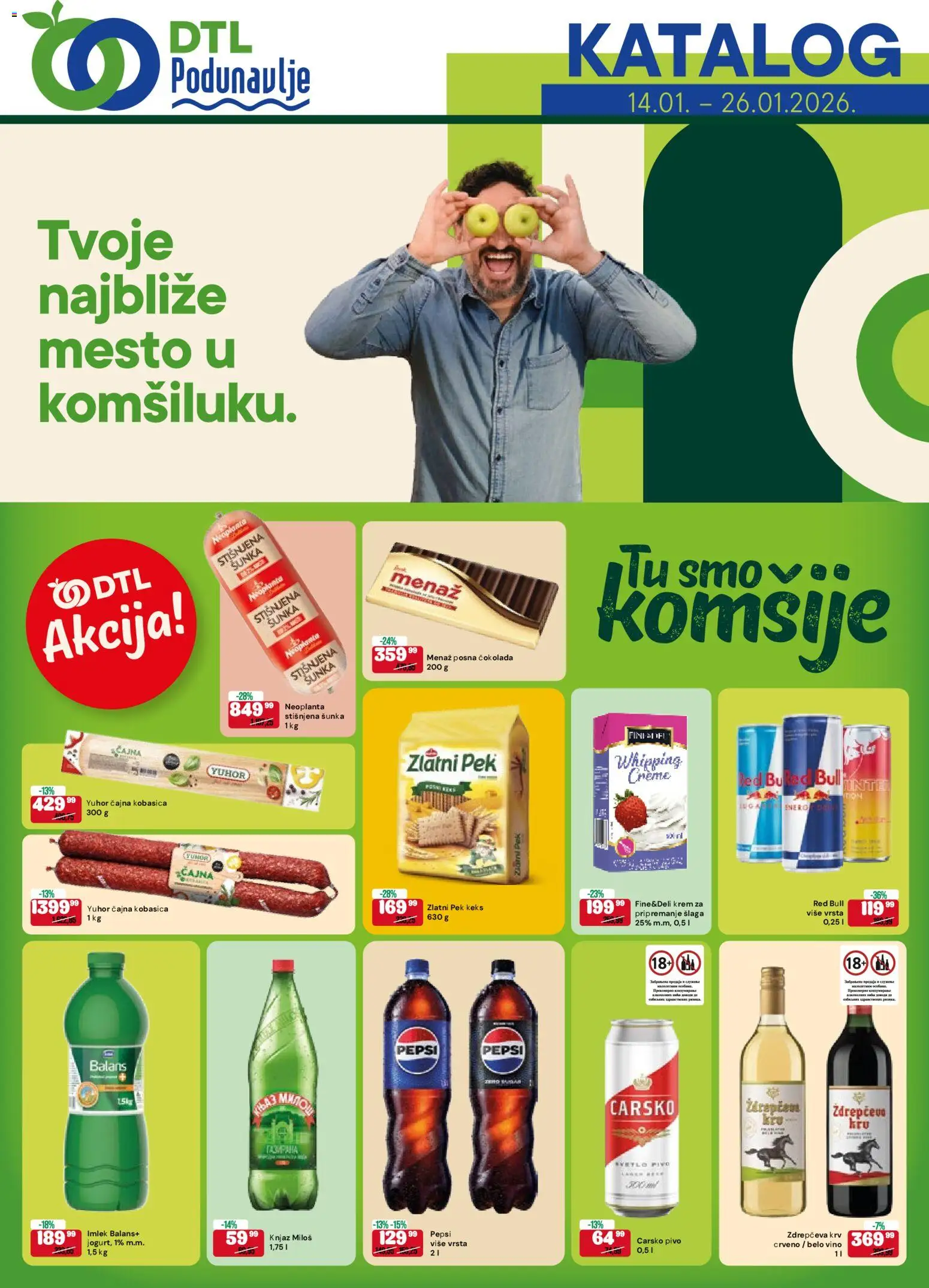 Podunavlje katalog - važi od 14.01.2026 | Strana: 1 | Proizvode: Belo vino, Čokolada, Kobasica, Pepsi