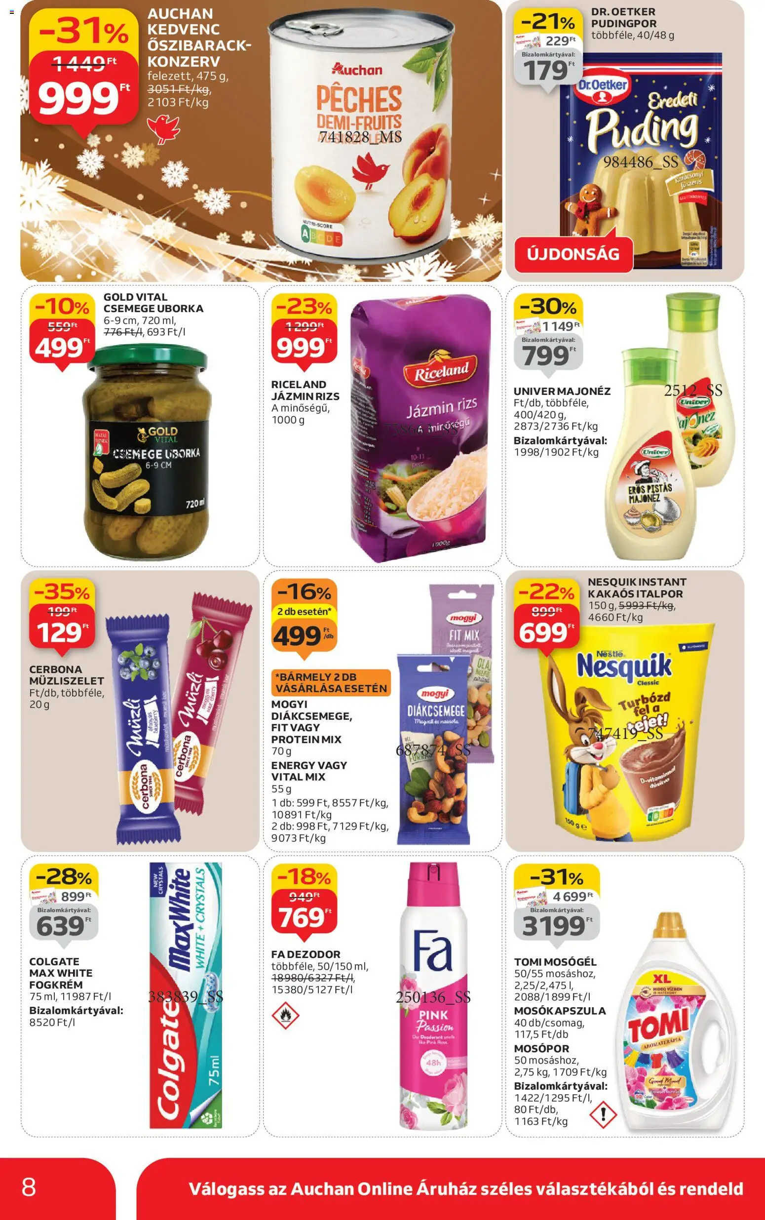 Auchan akciós ujság - amely érvényes a következő dátumtól: 27.11.2025 | Oldal: 8 | Termékek: Puding, Jázmin rizs, Nesquik, Müzliszelet