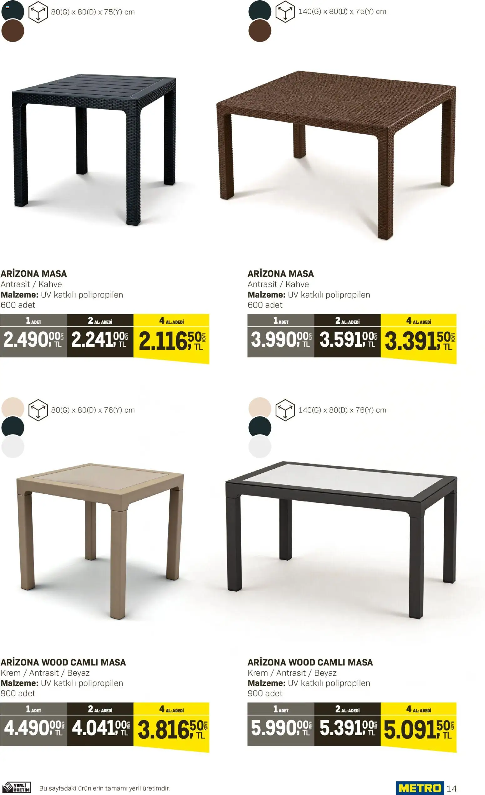 Metro - Açık Hava Çözümleri - 10.04.2026 tarihinden itibaren geçerlidir | Sayfa: 14 | Ürünler: Masa, Krem, Kahve