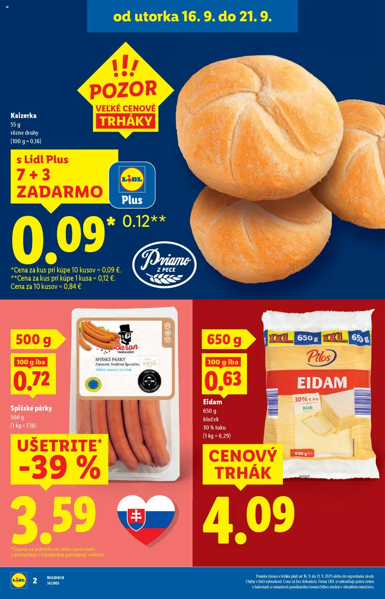 Nové Lidl akcie – leták je platný od 16.09.2025 | Strana: 2 | Produkty: Eidam, Párky
