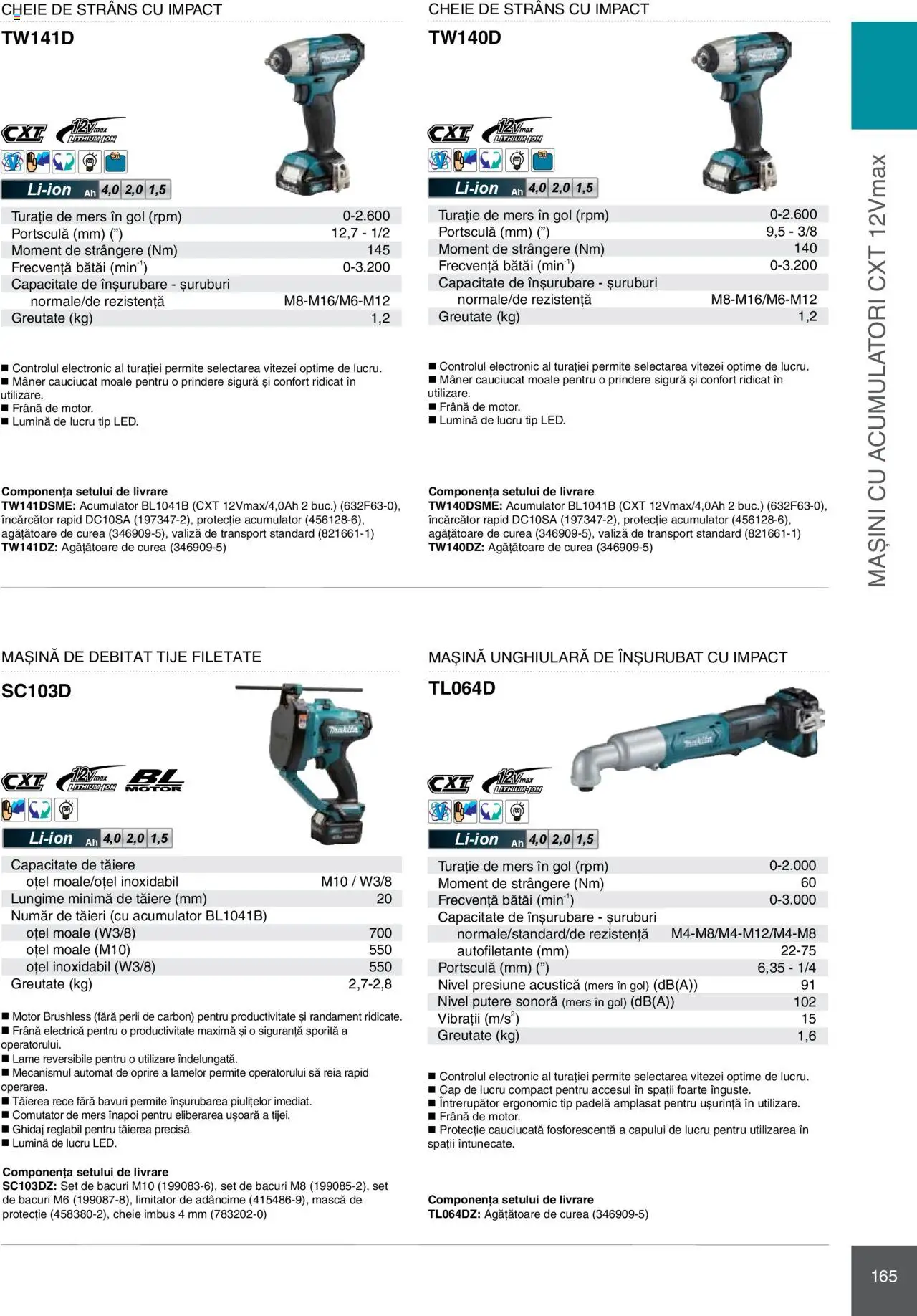 Noul catalog Makita – valabil de la 08.01.2025 | Pagină: 165 | Produse: Valiză, Curea, Încărcător, Mâner