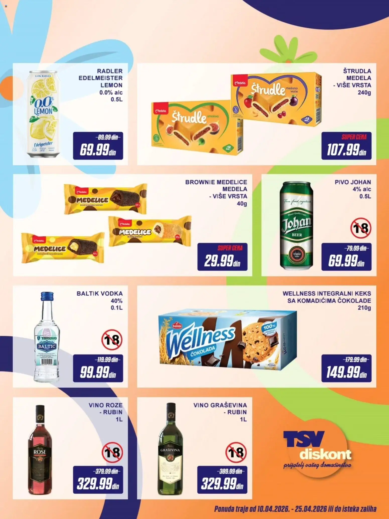TSV Diskont katalog - važi od 10.04.2026 | Strana: 4 | Proizvode: Graševina, Čokolada, Pivo, Roze vino
